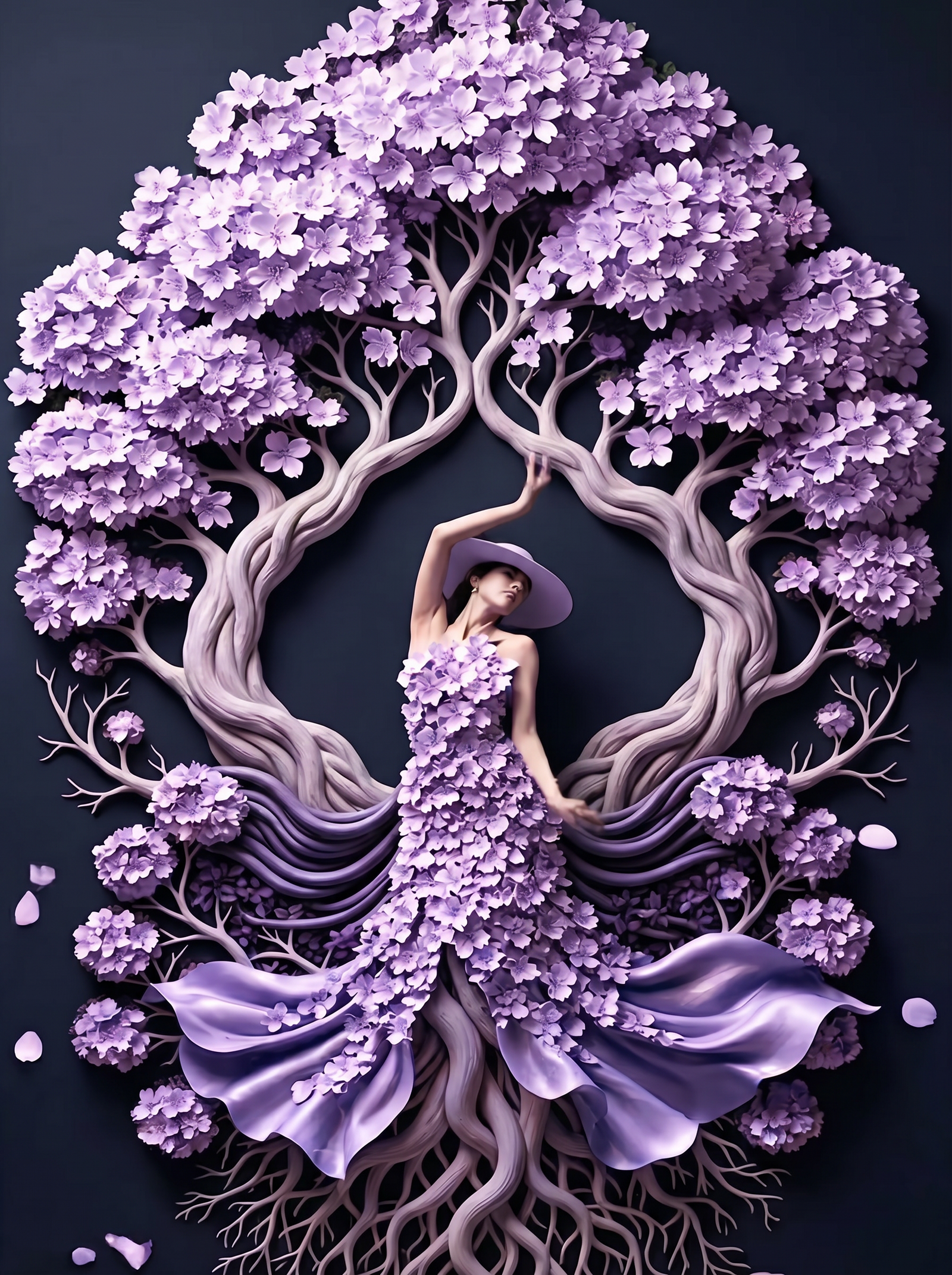 Lavender Roots Reverie wanddecoratie met lavendel en sierlijke wortels in zachte paarstinten