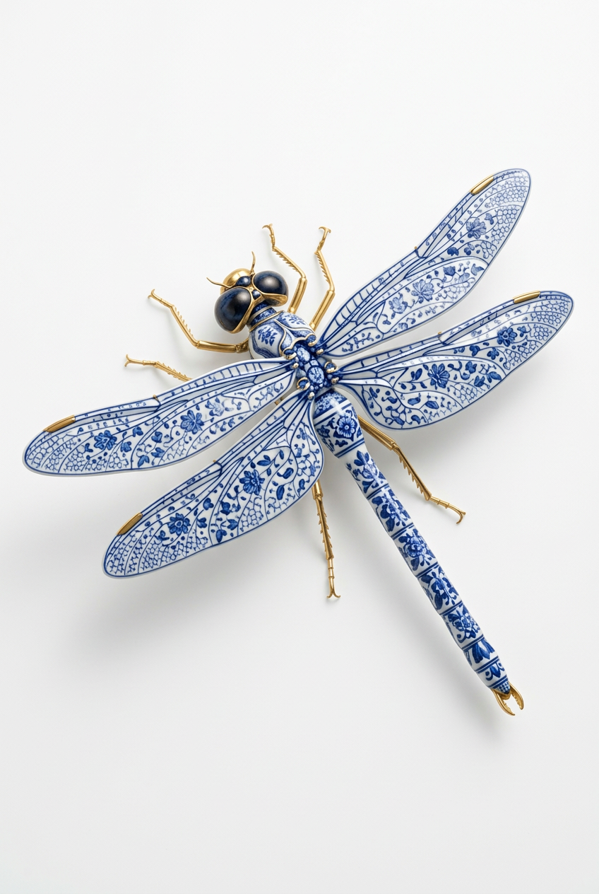 Libelle van Delfts Licht wanddecoratie met fijne libelle in klassiek Delfts blauw