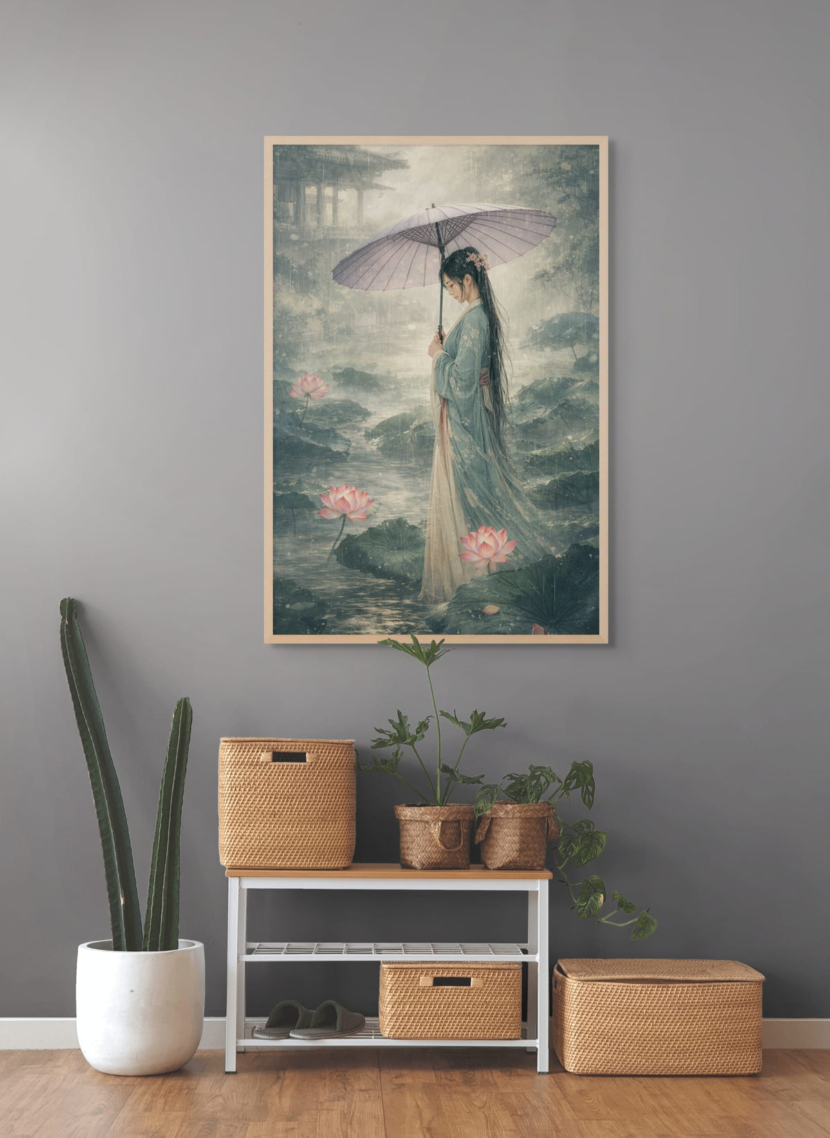 Lotusdroom in Zachte Regen Schilderij