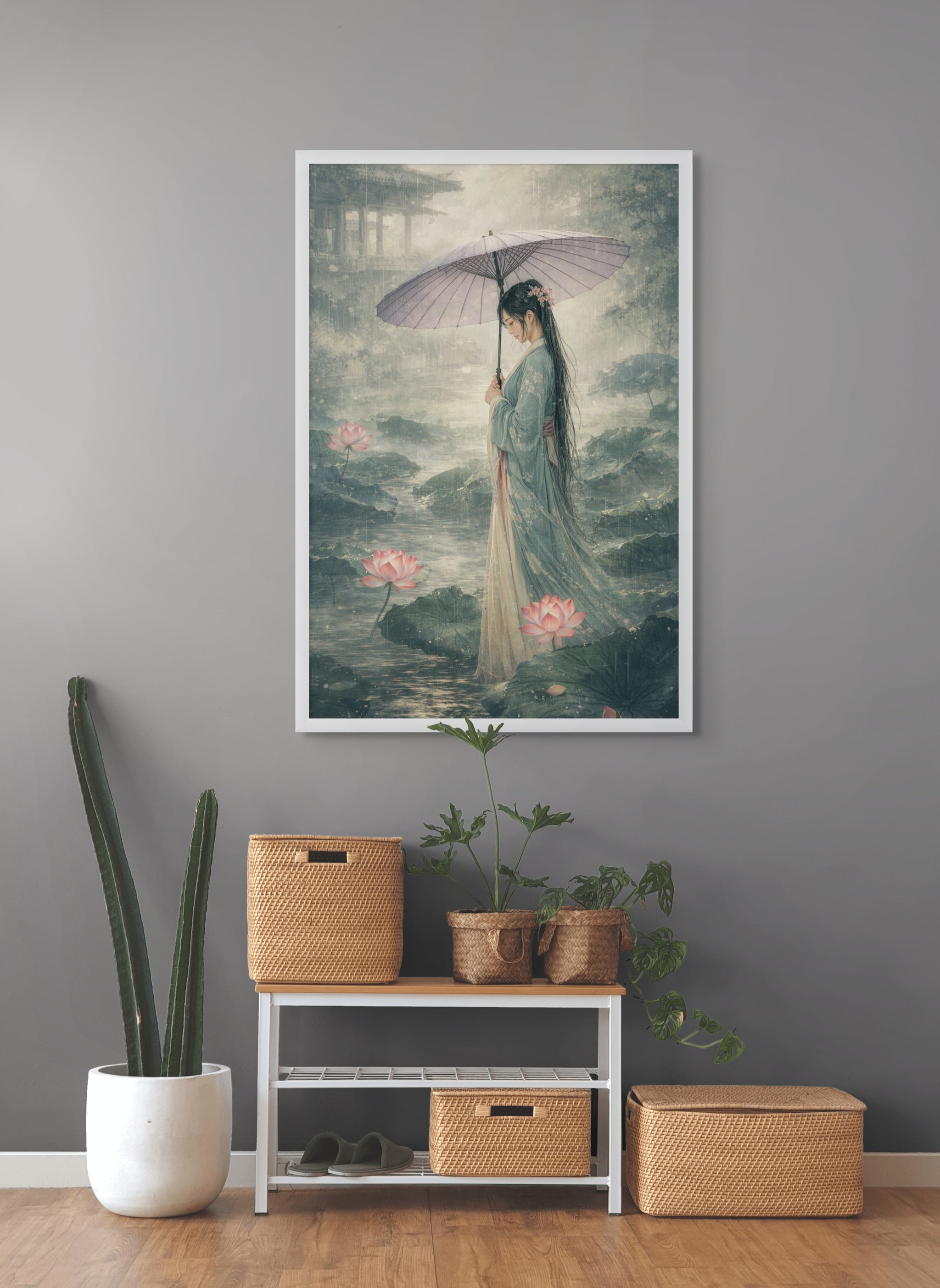 Lotus Bloem Wanddecoratie Regen – Zen Canvas Slaapkamer Print
