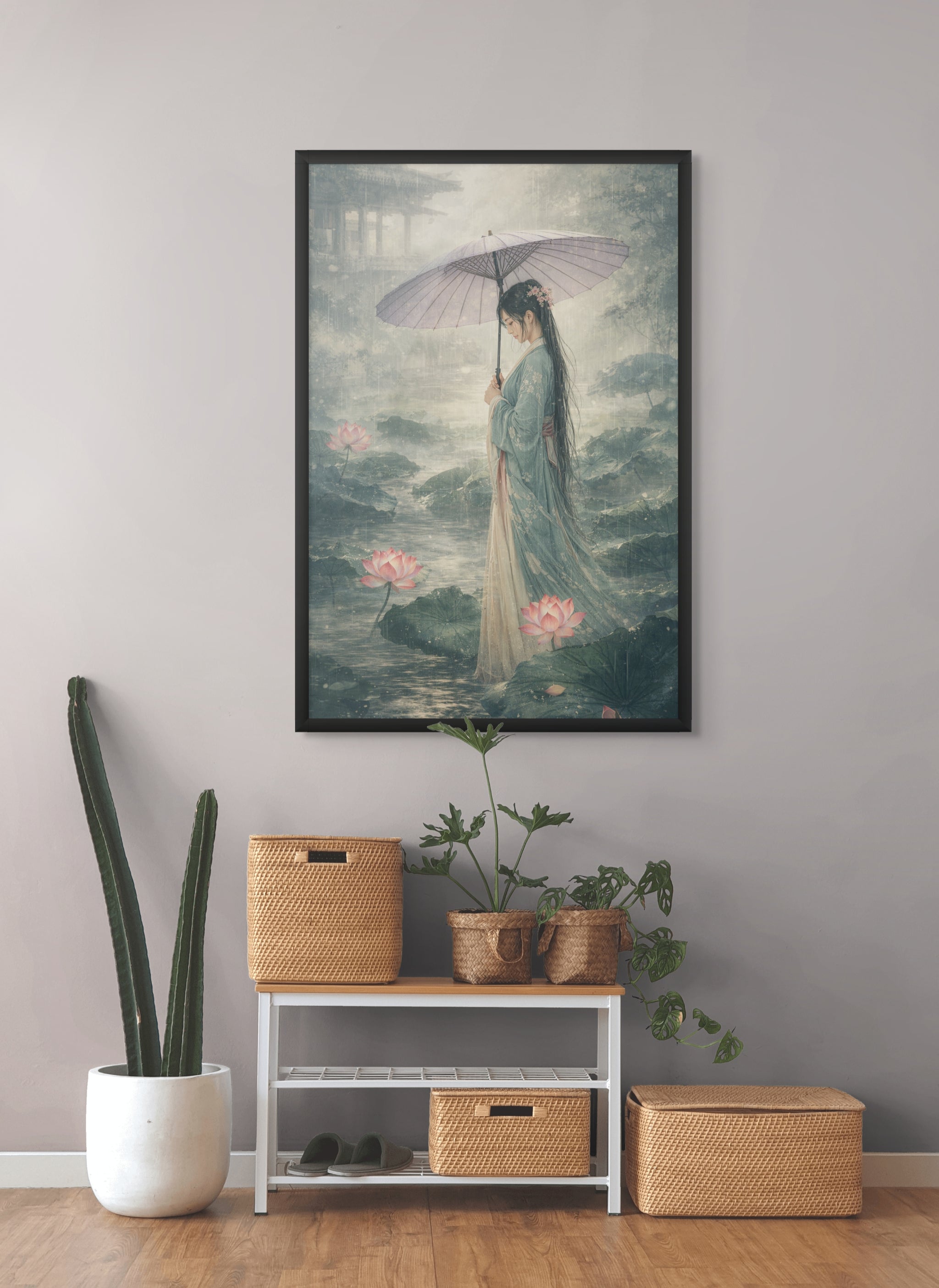 Lotus Bloem Wanddecoratie Regen – Zen Canvas Slaapkamer Print