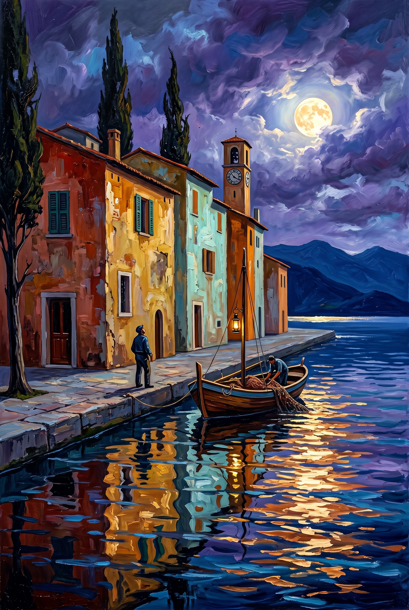 Maanlicht over Porto Celeste Wanddecoratie – Romantisch Landschap Canvas Print