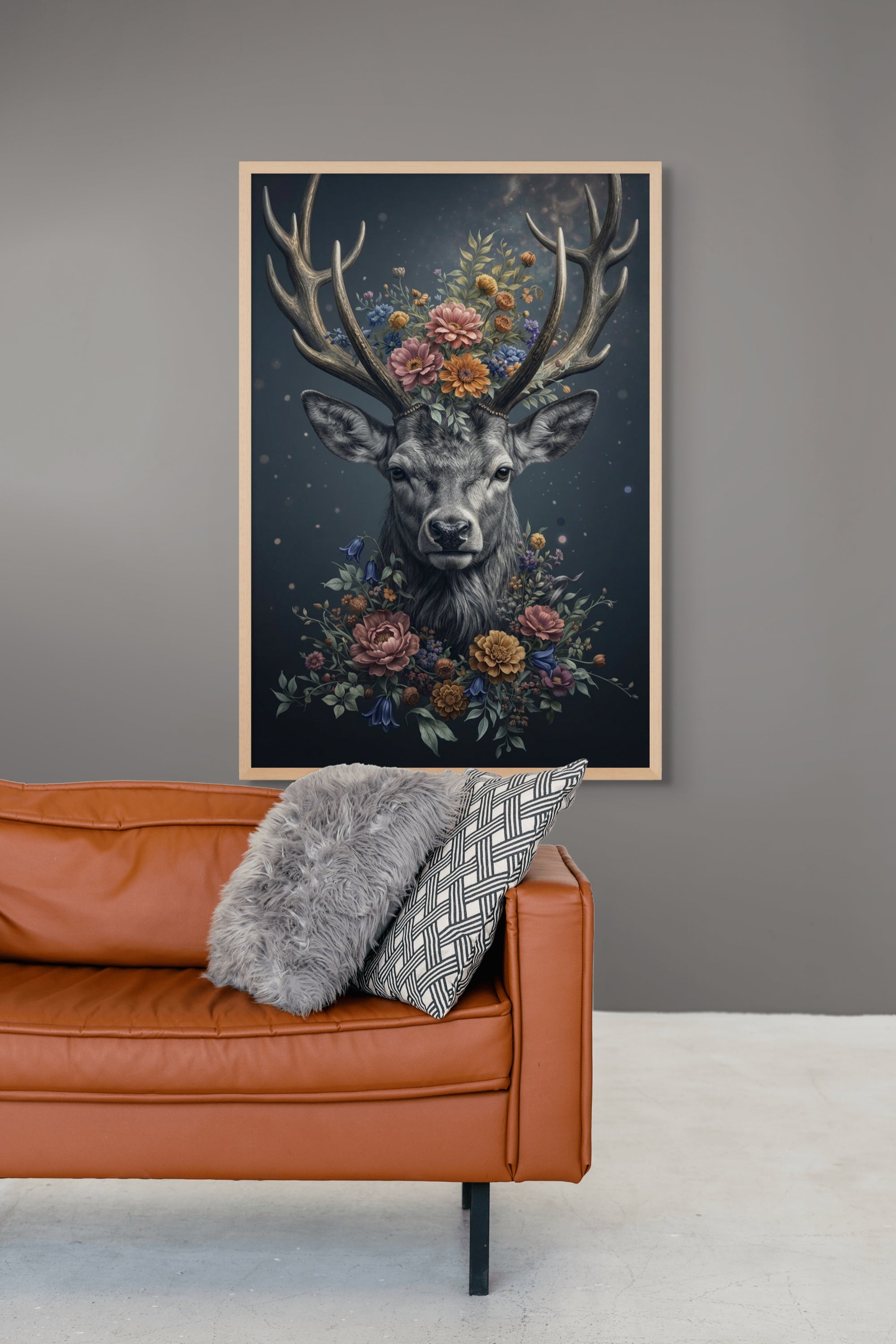 Bloemen Hert Wanddecoratie – Majestueus Dieren Portret Canvas Print