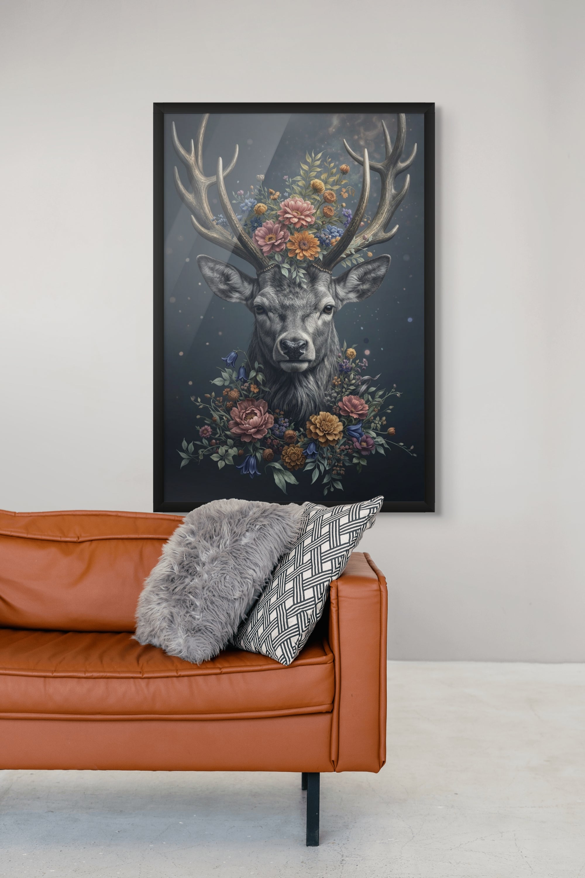 Bloemen Hert Wanddecoratie – Majestueus Dieren Portret Canvas Print