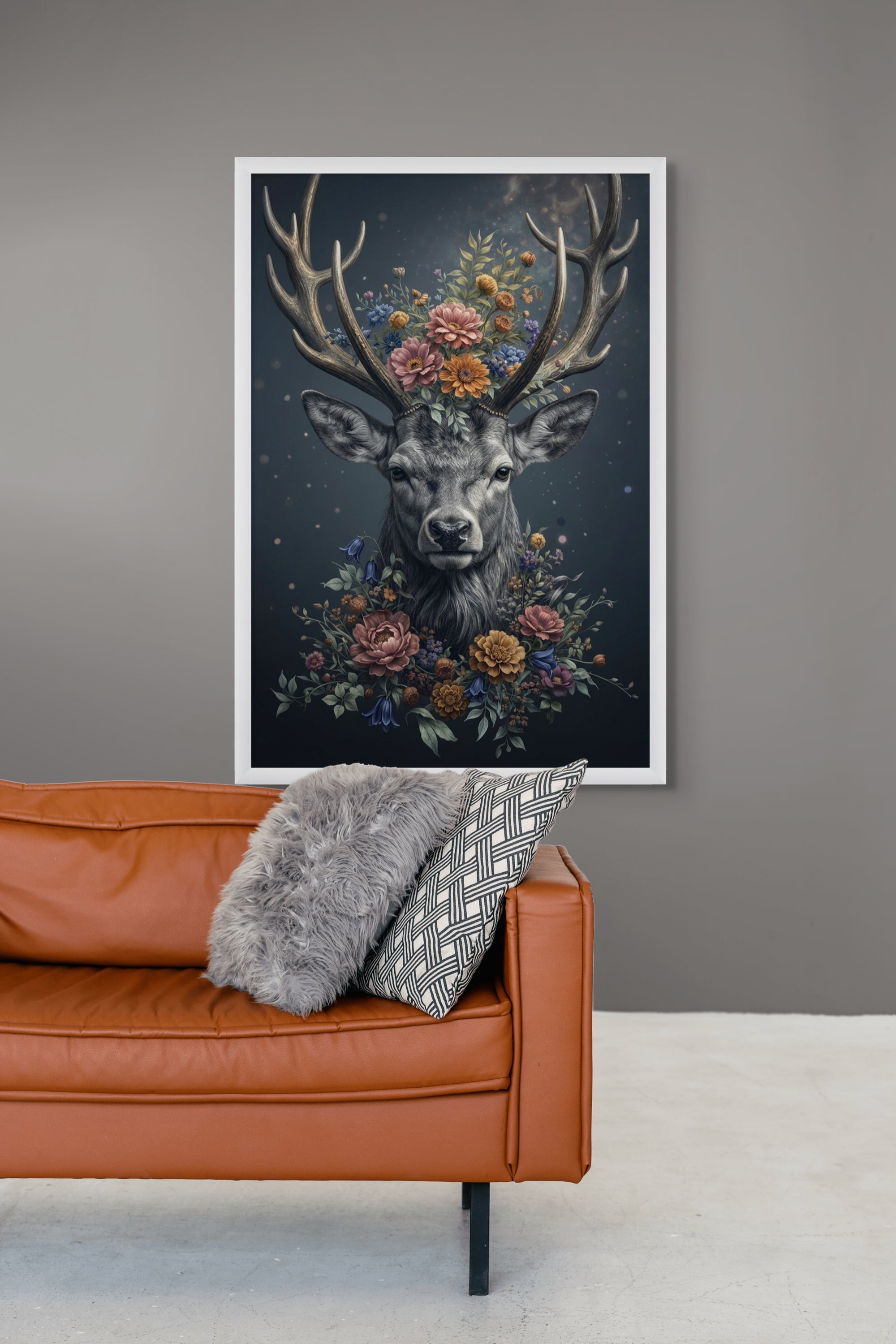 Bloemen Hert Wanddecoratie – Majestueus Dieren Portret Canvas Print