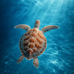 Majestueuze Zeeschildpad Onderwater wanddecoratie met statige zeeschildpad in rustige onderwaterwereld