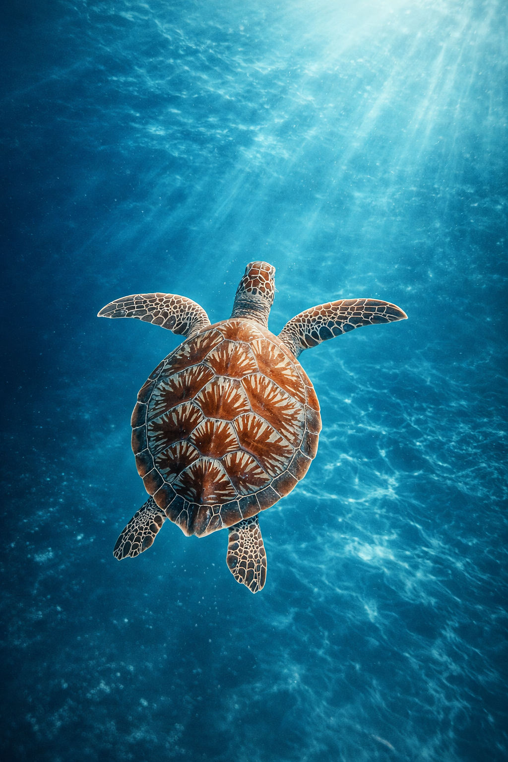 Majestueuze Zeeschildpad Onderwater wanddecoratie met statige zeeschildpad in rustige onderwaterwereld
