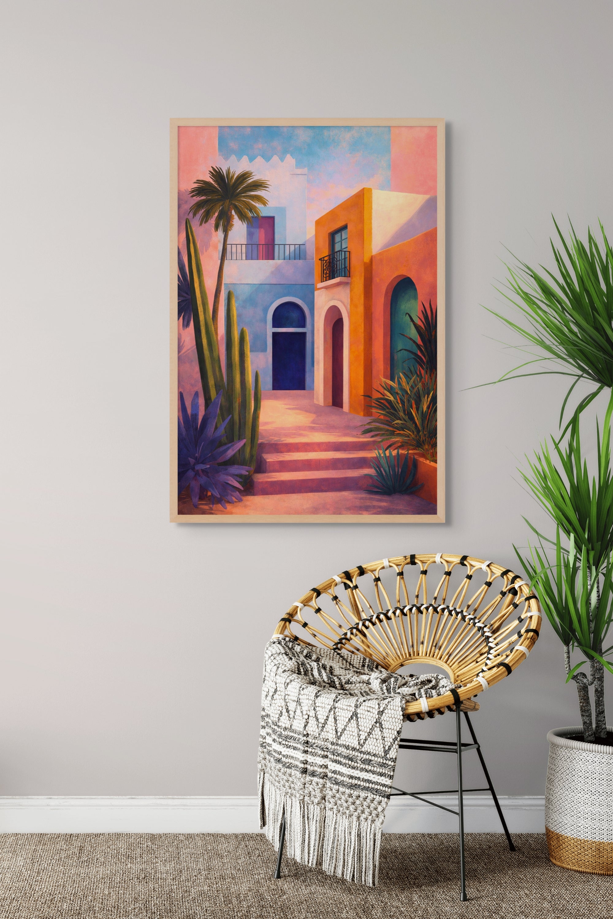 Mediterraans Steegje Wanddecoratie Zonsondergang – Sfeervolle Canvas Print
