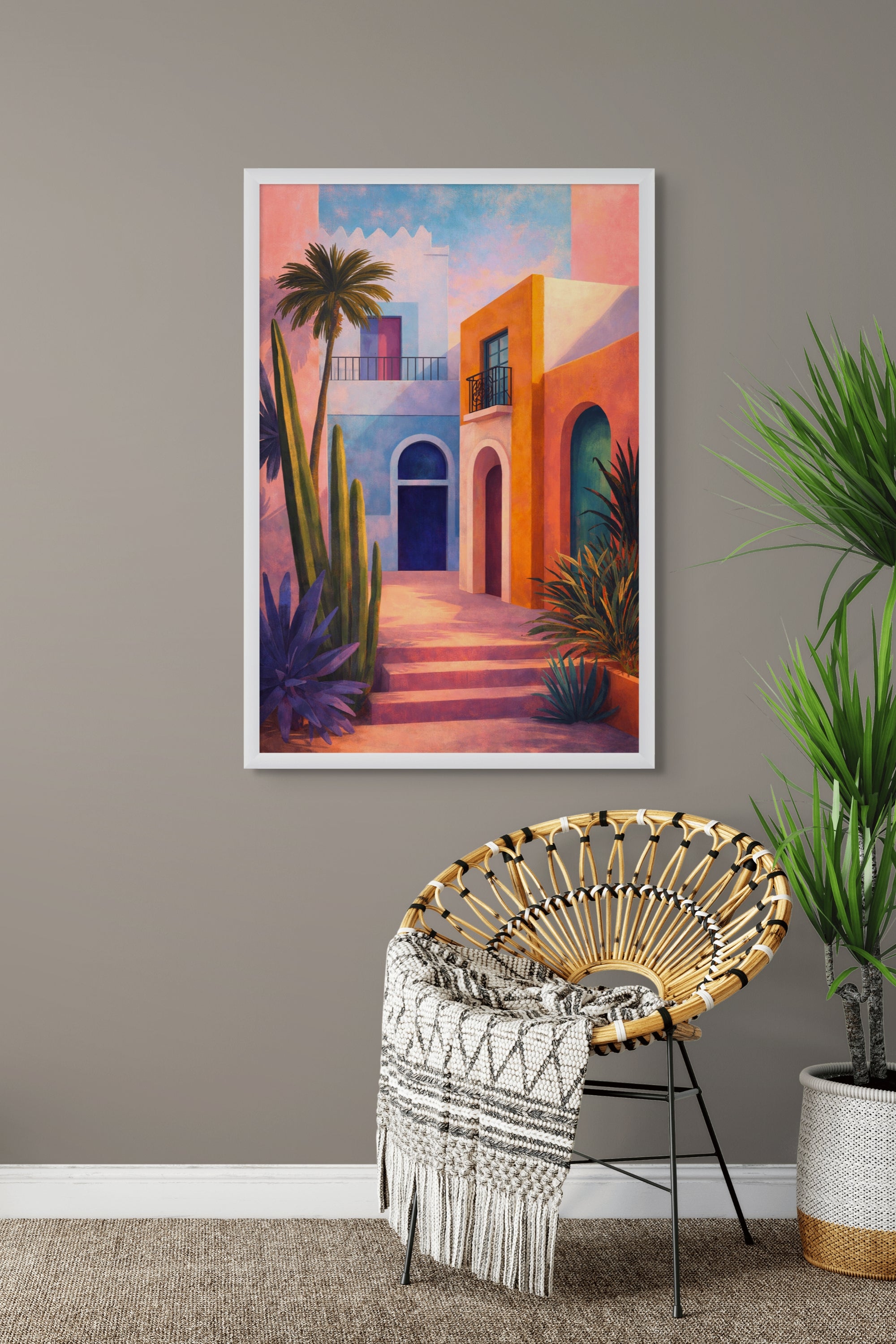 Mediterraans Steegje Wanddecoratie Zonsondergang – Sfeervolle Canvas Print