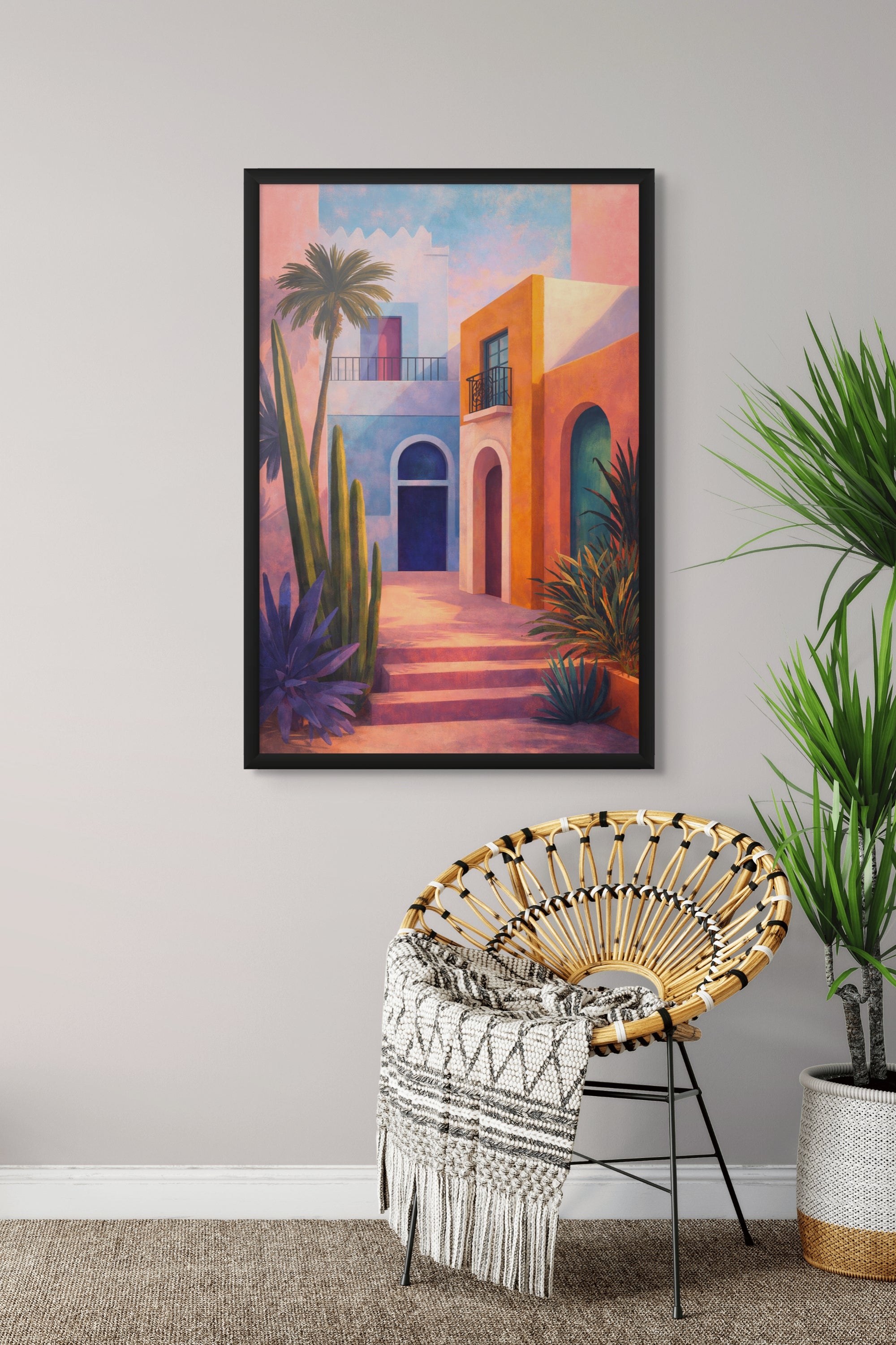 Mediterraans Steegje Wanddecoratie Zonsondergang – Sfeervolle Canvas Print