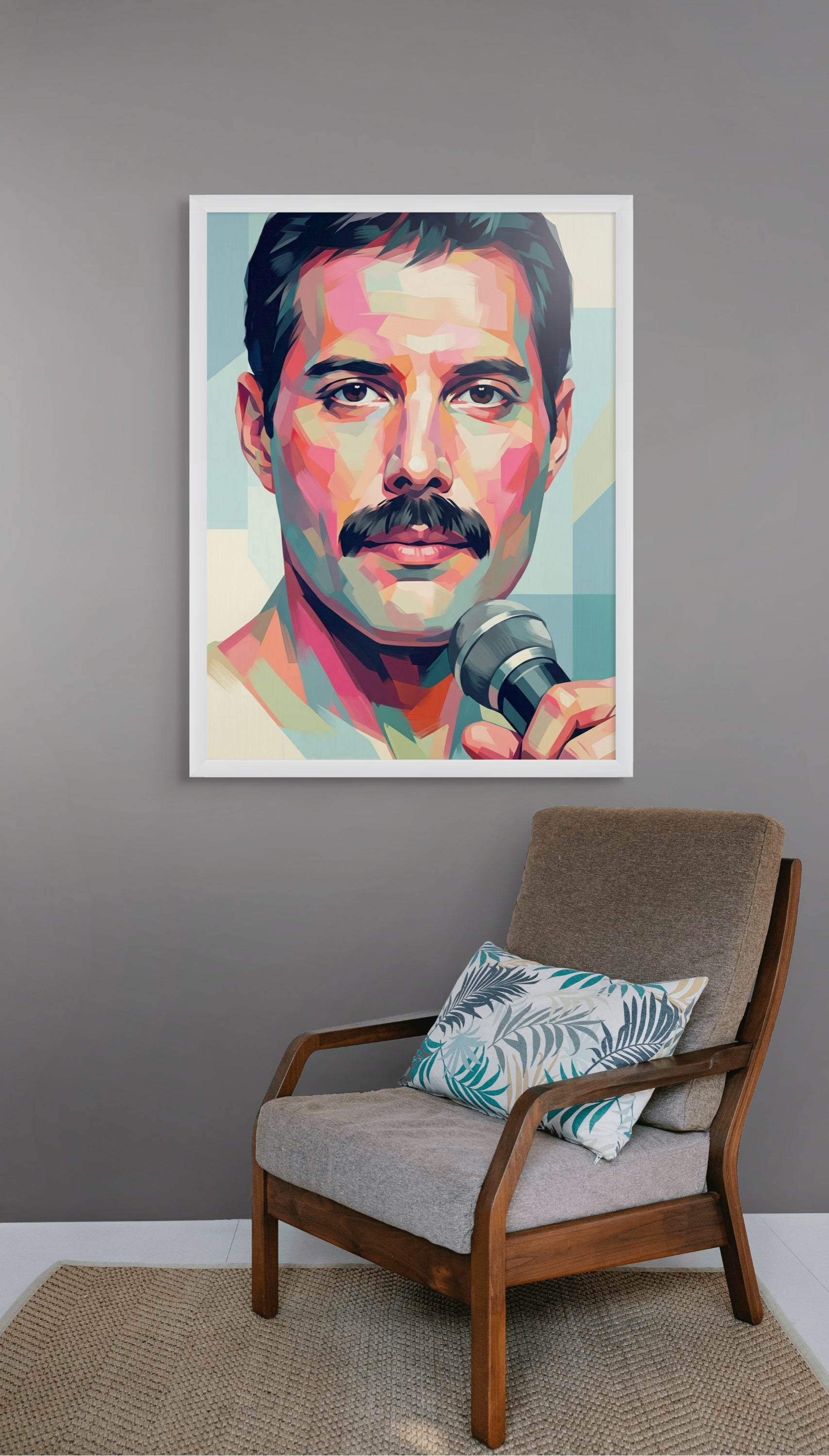 Retro Microfoon Wanddecoratie – Stoer Portret Canvas Woonkamer Print