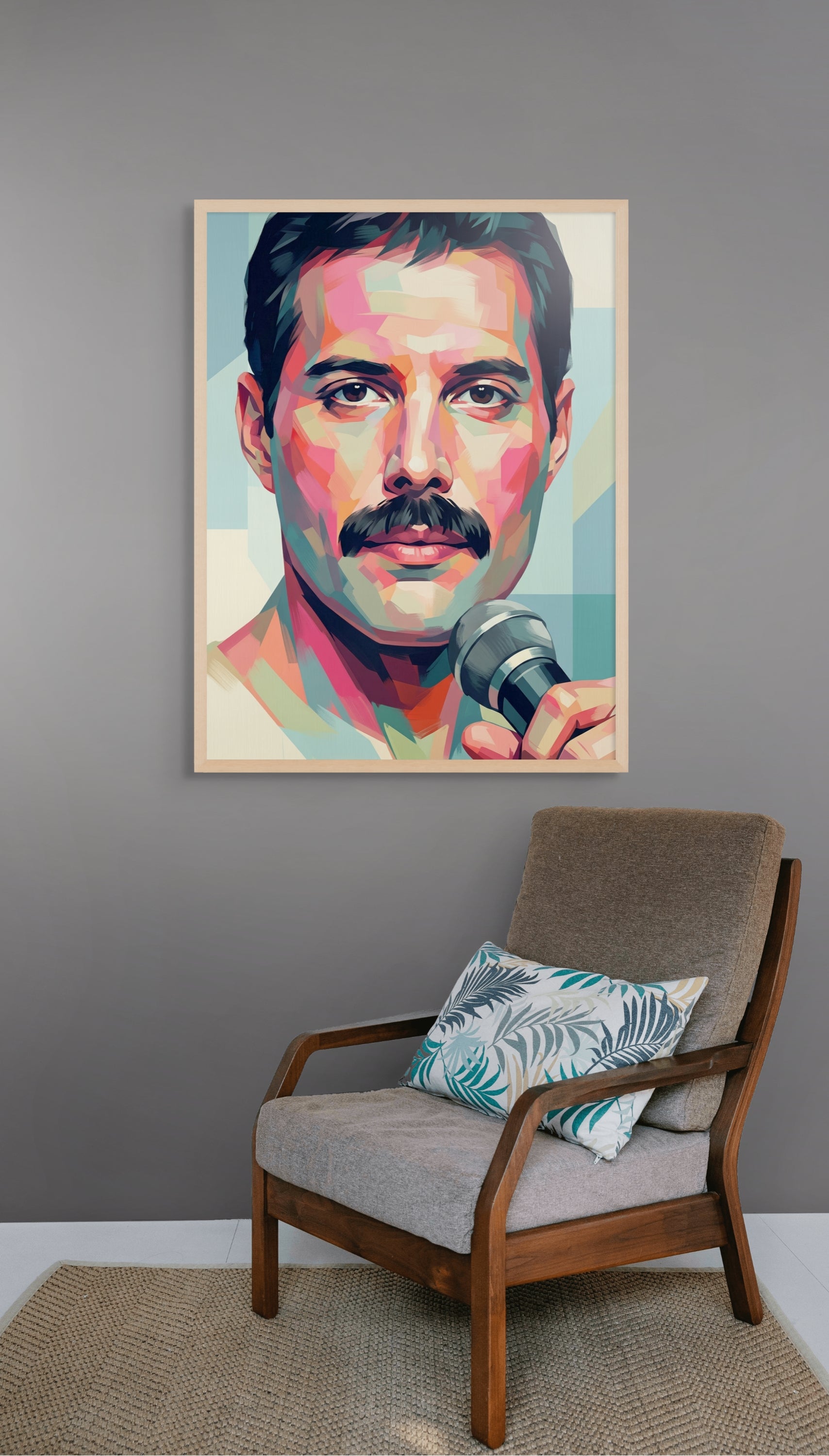 Retro Microfoon Wanddecoratie – Stoer Portret Canvas Woonkamer Print