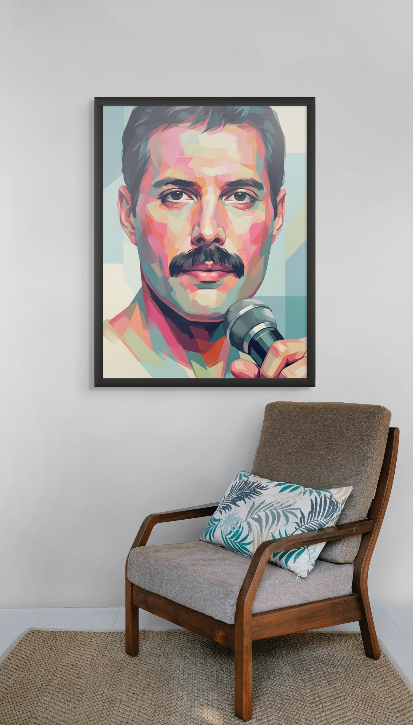 Retro Microfoon Wanddecoratie – Stoer Portret Canvas Woonkamer Print