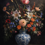 Fluwelen Bloemendroom wanddecoratie met dromerige bloemen in zachte fluwelen tinten