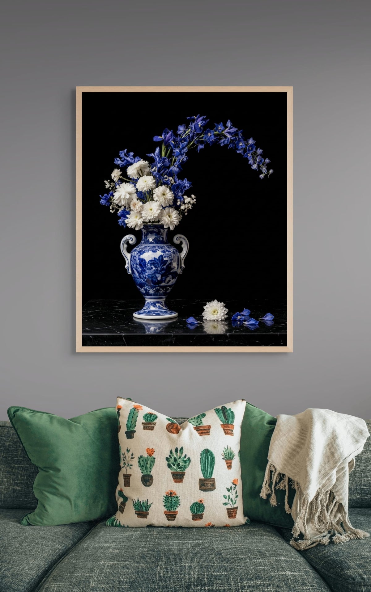 Middernachtbloei in Delfts Blauw wanddecoratie | ArtifyCanvas