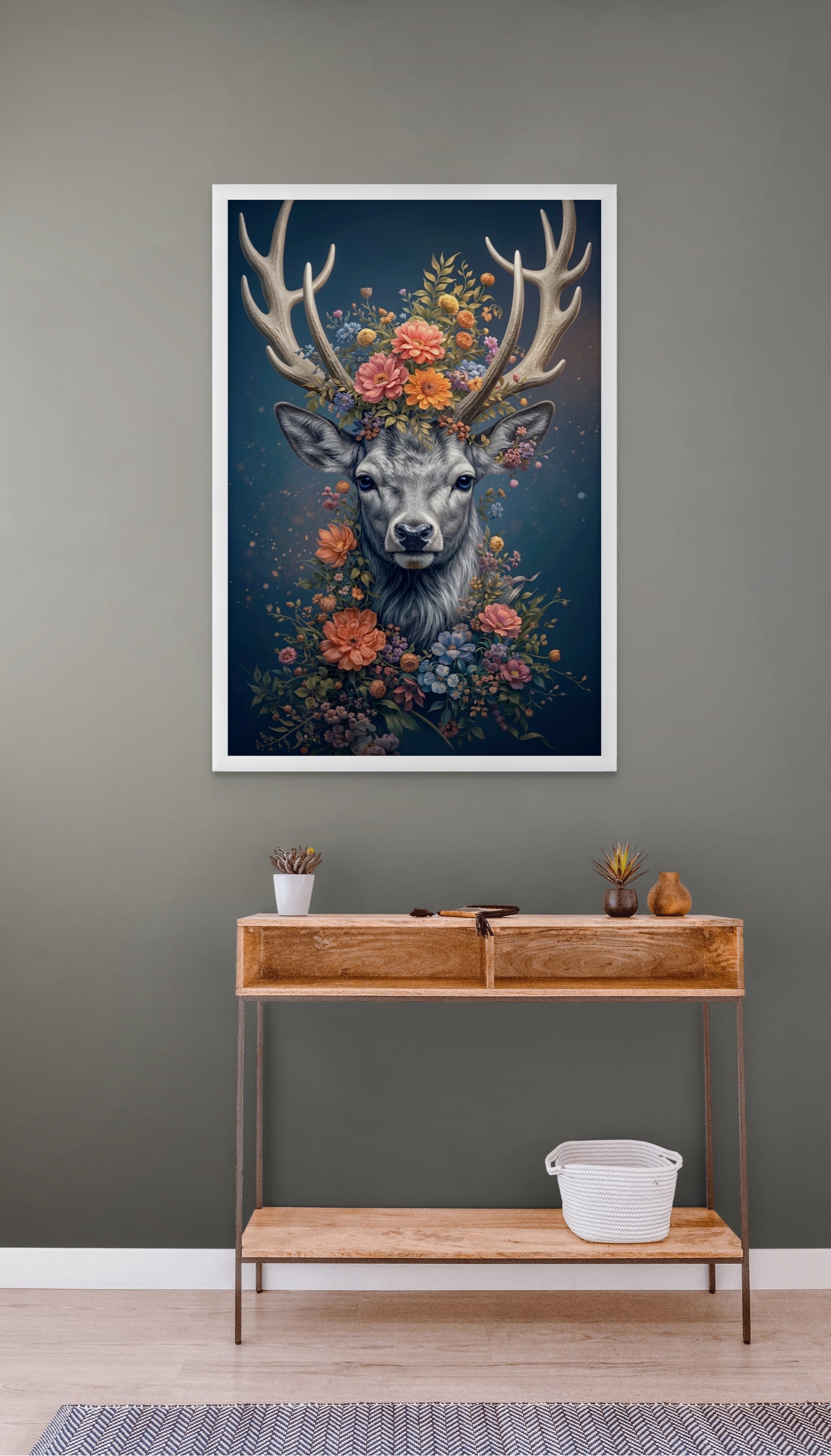 Hert Bloemen Wanddecoratie Donker – Mysterieuze Canvas of Aluminium Print