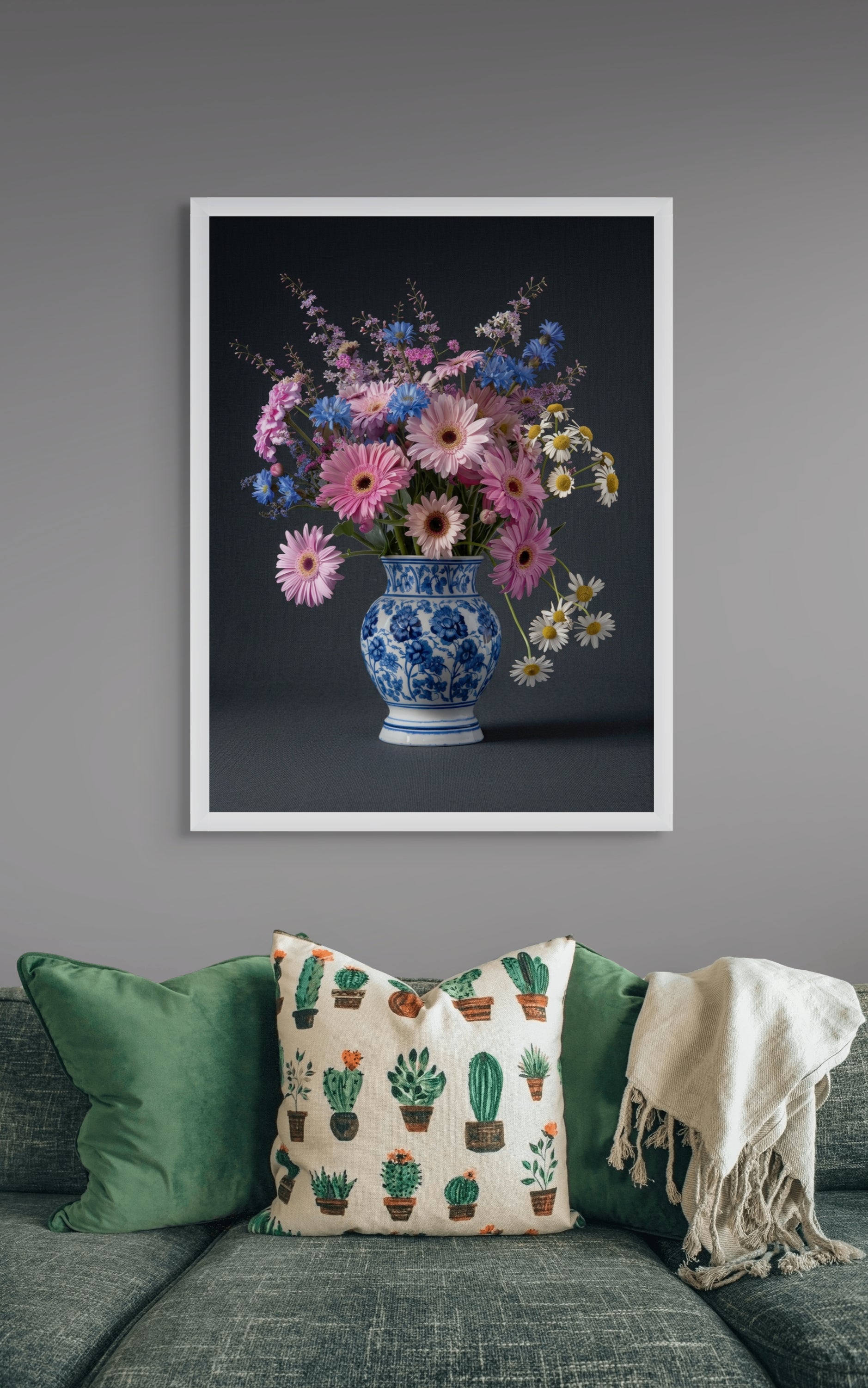Donkere Bloemen Wanddecoratie Nacht – Botanisch Canvas Slaapkamer Print