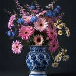 Middernacht in Bloei wanddecoratie met weelderige bloemen in diep nachtblauw