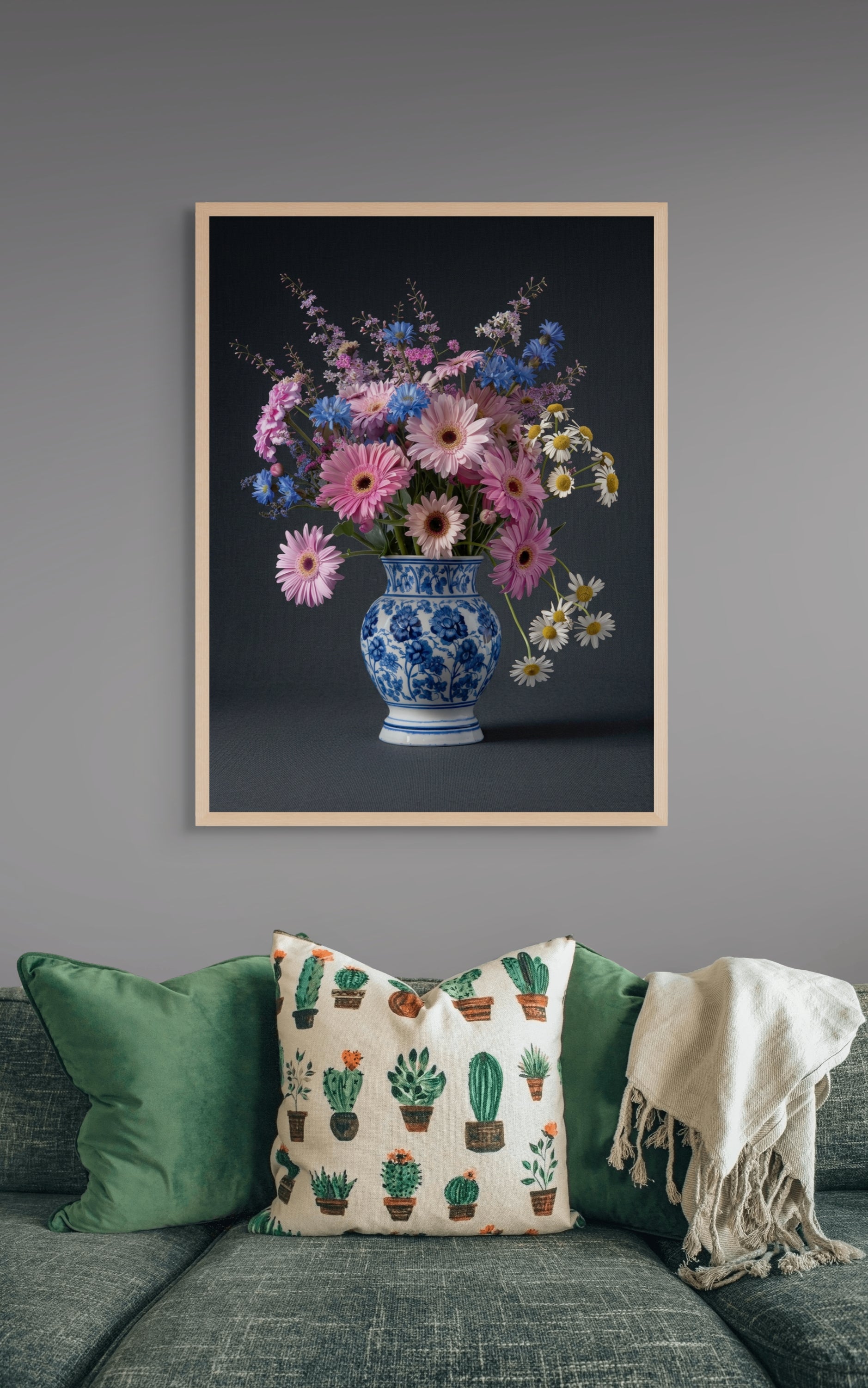 Donkere Bloemen Wanddecoratie Nacht – Botanisch Canvas Slaapkamer Print