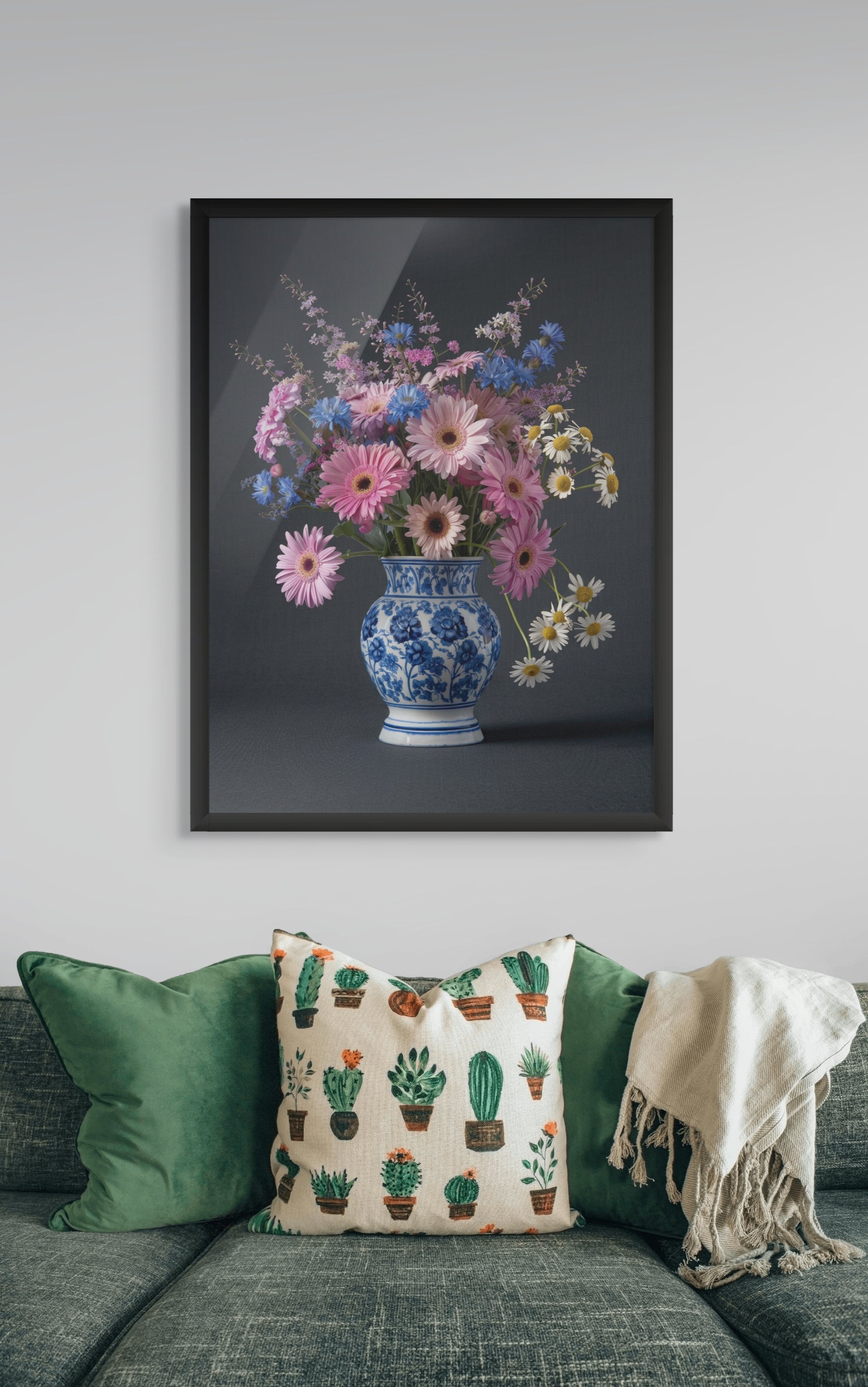 Donkere Bloemen Wanddecoratie Nacht – Botanisch Canvas Slaapkamer Print