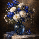 Midnight Bloom Elegance wanddecoratie met verfijnde bloemen in diepe nachttinten
