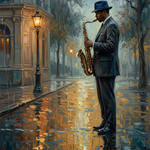 Midnight Blues op Natte Straat Wanddecoratie – Sfeervolle Nacht Canvas Print
