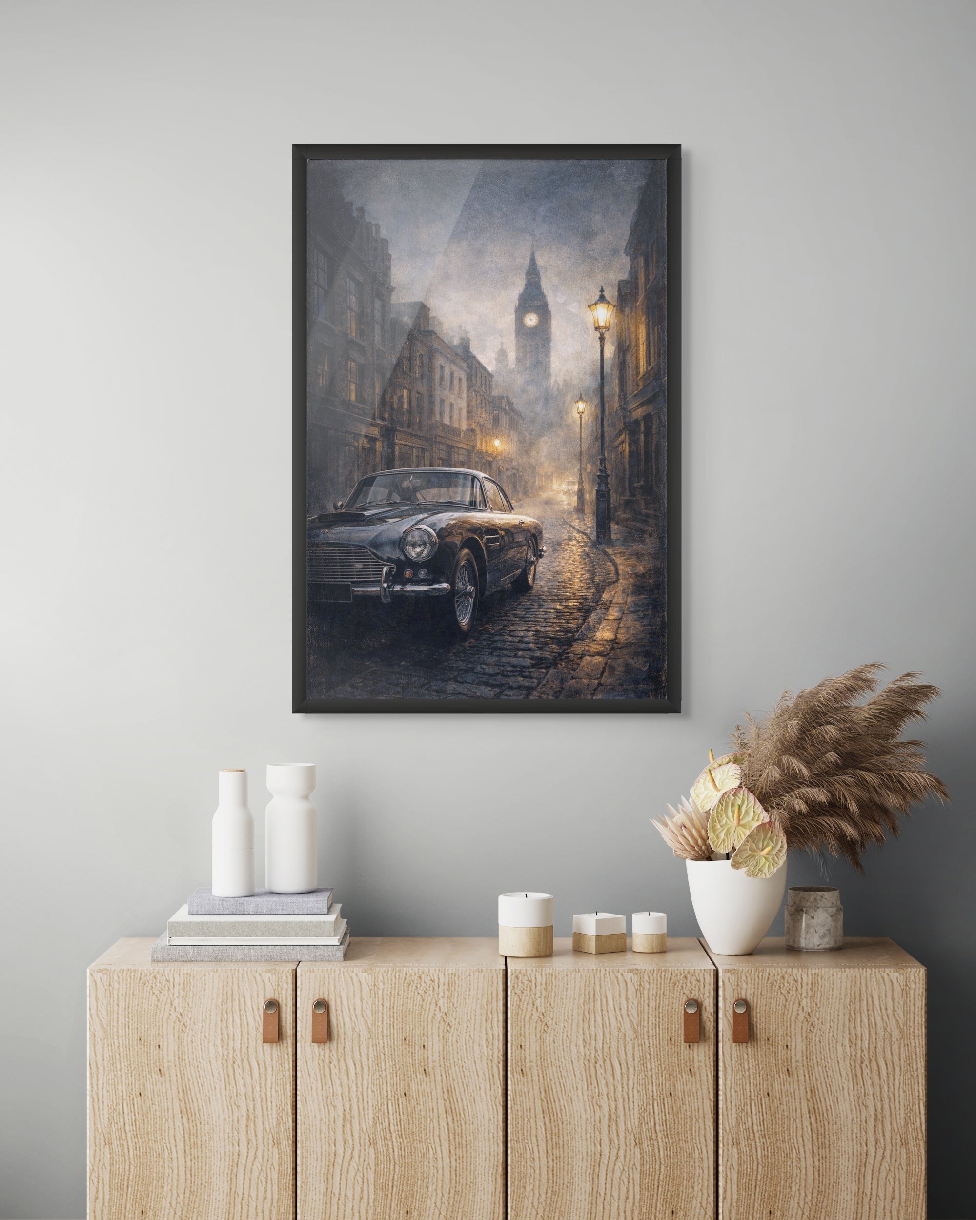 Londen Straat Wanddecoratie Nacht – Sfeervolle Canvas Woonkamer Print