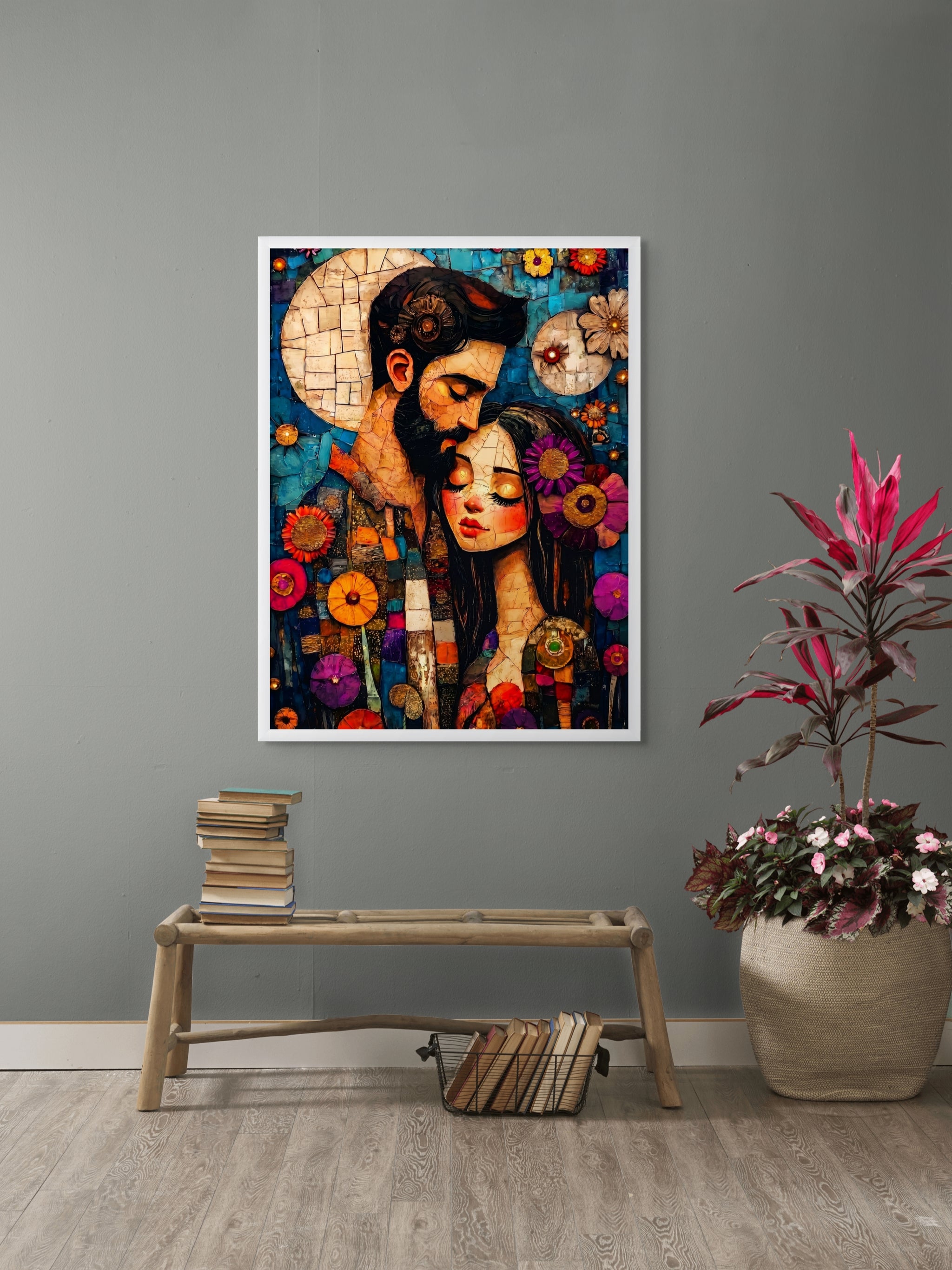 Midnight Mosaic Lovers Wanddecoratie – Romantisch Mozaïek Canvas Print