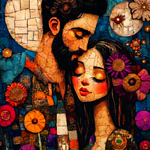 Midnight Mosaic Lovers Wanddecoratie – Romantisch Mozaïek Canvas Print