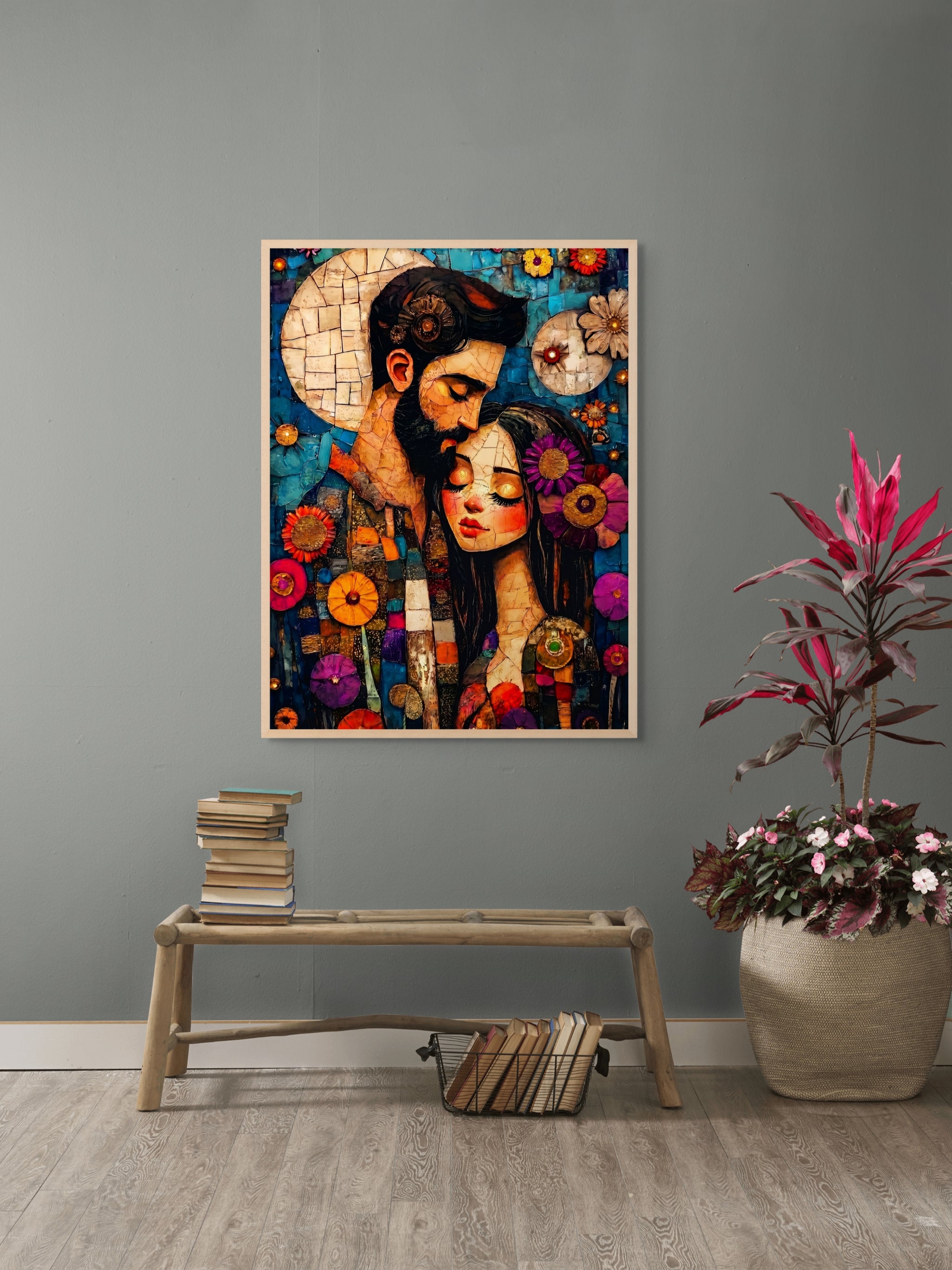 Midnight Mosaic Lovers Wanddecoratie – Romantisch Mozaïek Canvas Print