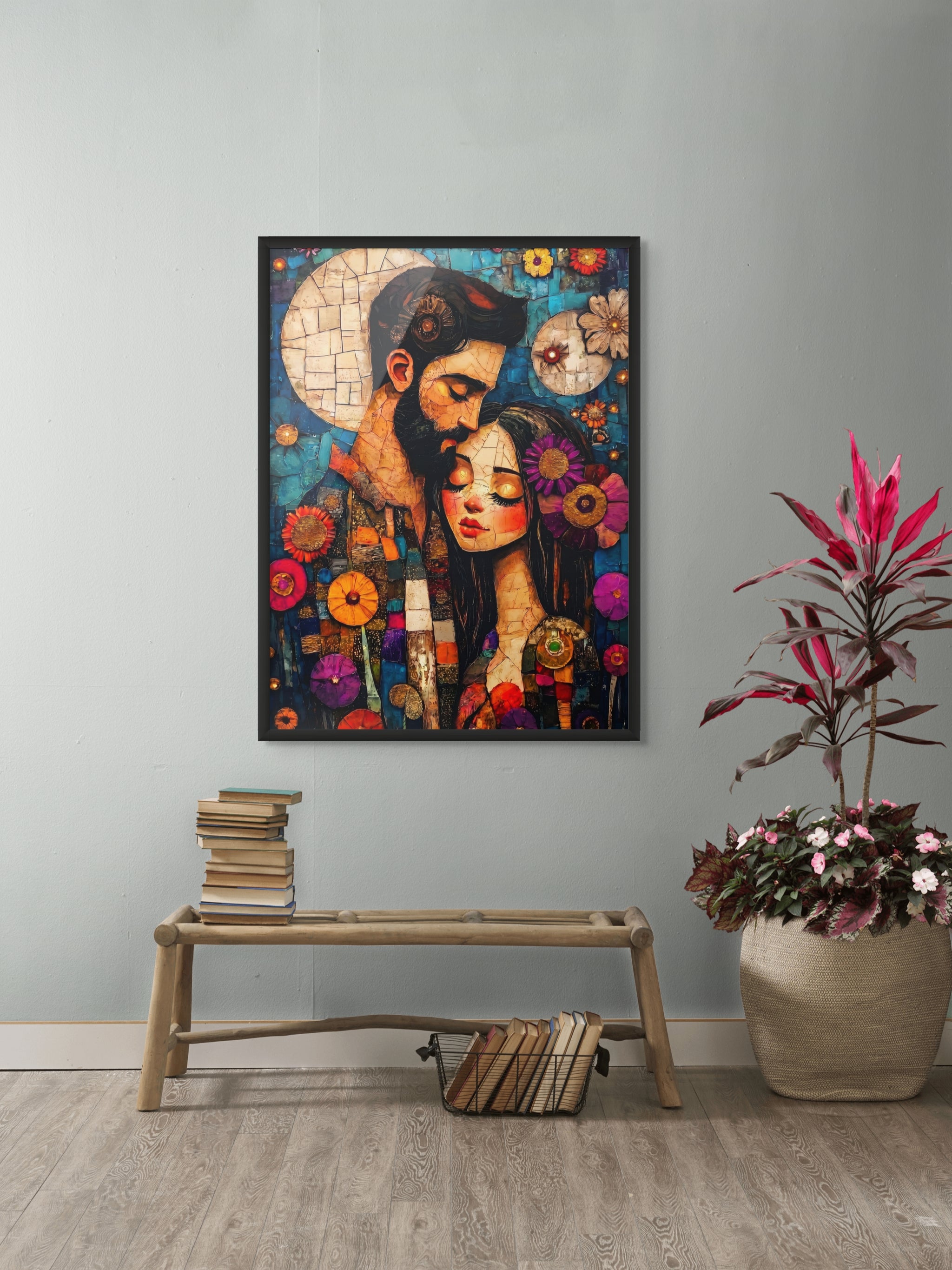 Midnight Mosaic Lovers Wanddecoratie – Romantisch Mozaïek Canvas Print