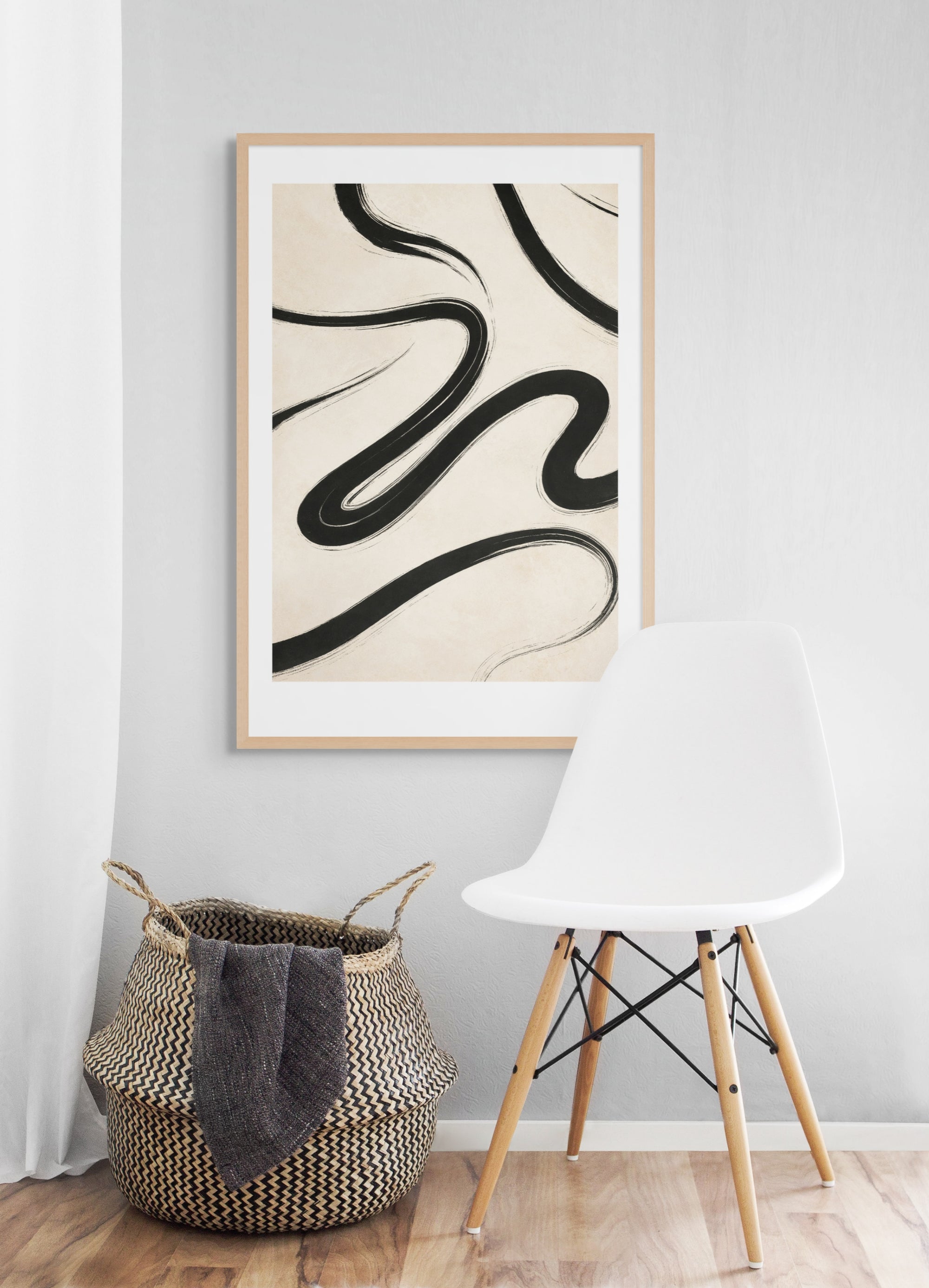 Zen Lijnen Zwart-Wit Wanddecoratie – Minimalistisch Abstract Canvas Print