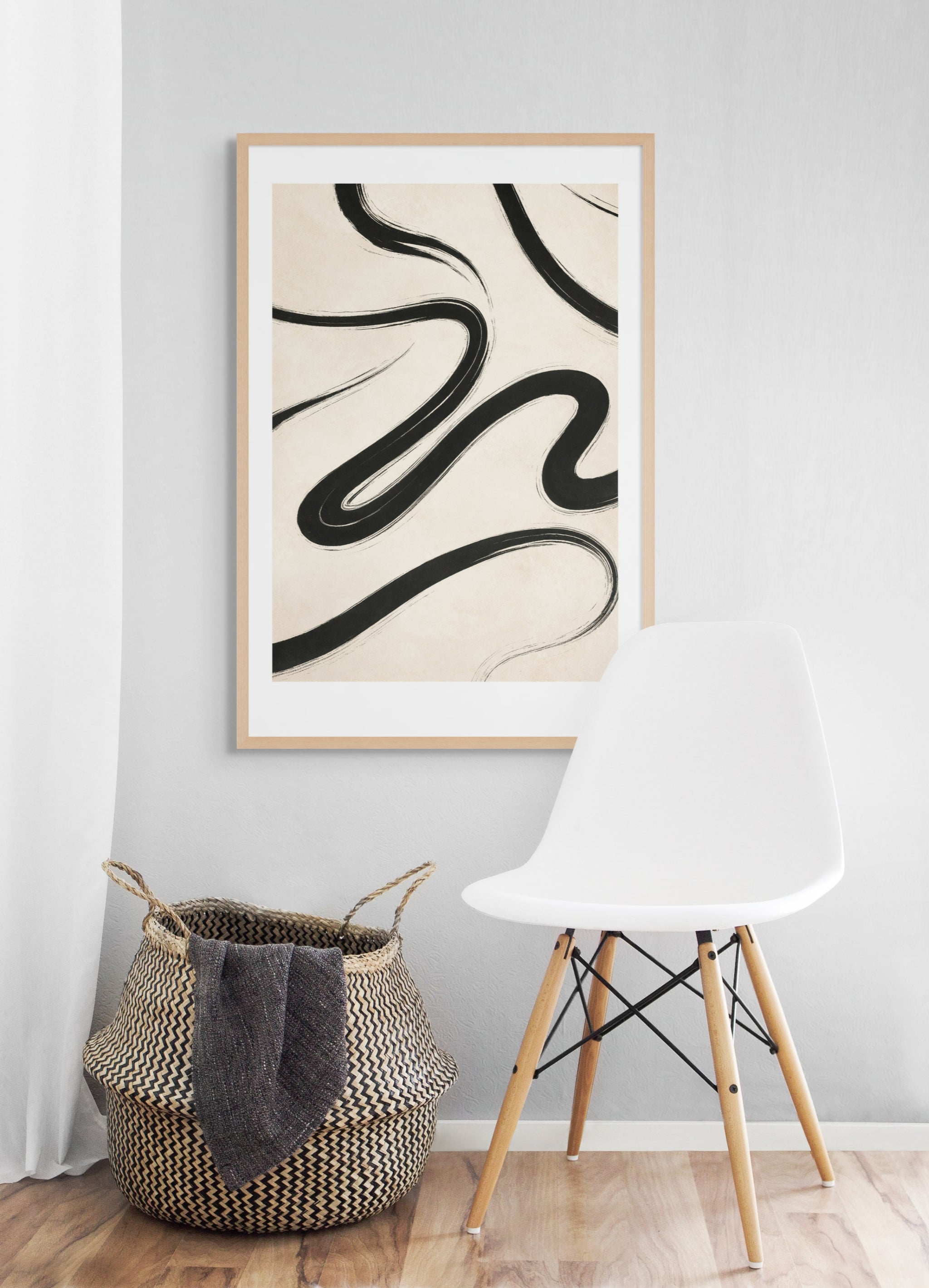 Zen Lijnen Zwart-Wit Wanddecoratie – Minimalistisch Abstract Canvas Print