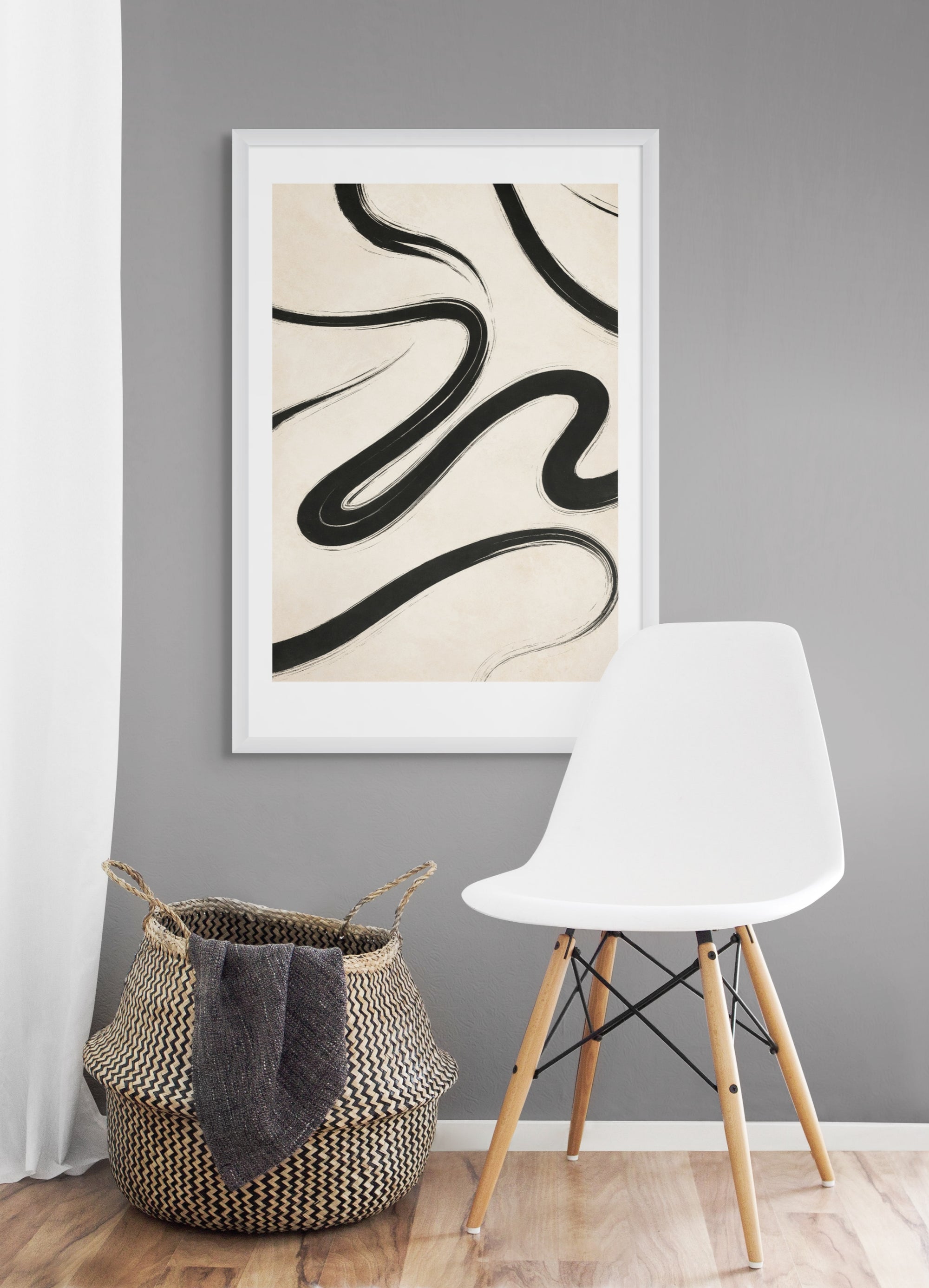 Zen Lijnen Zwart-Wit Wanddecoratie – Minimalistisch Abstract Canvas Print