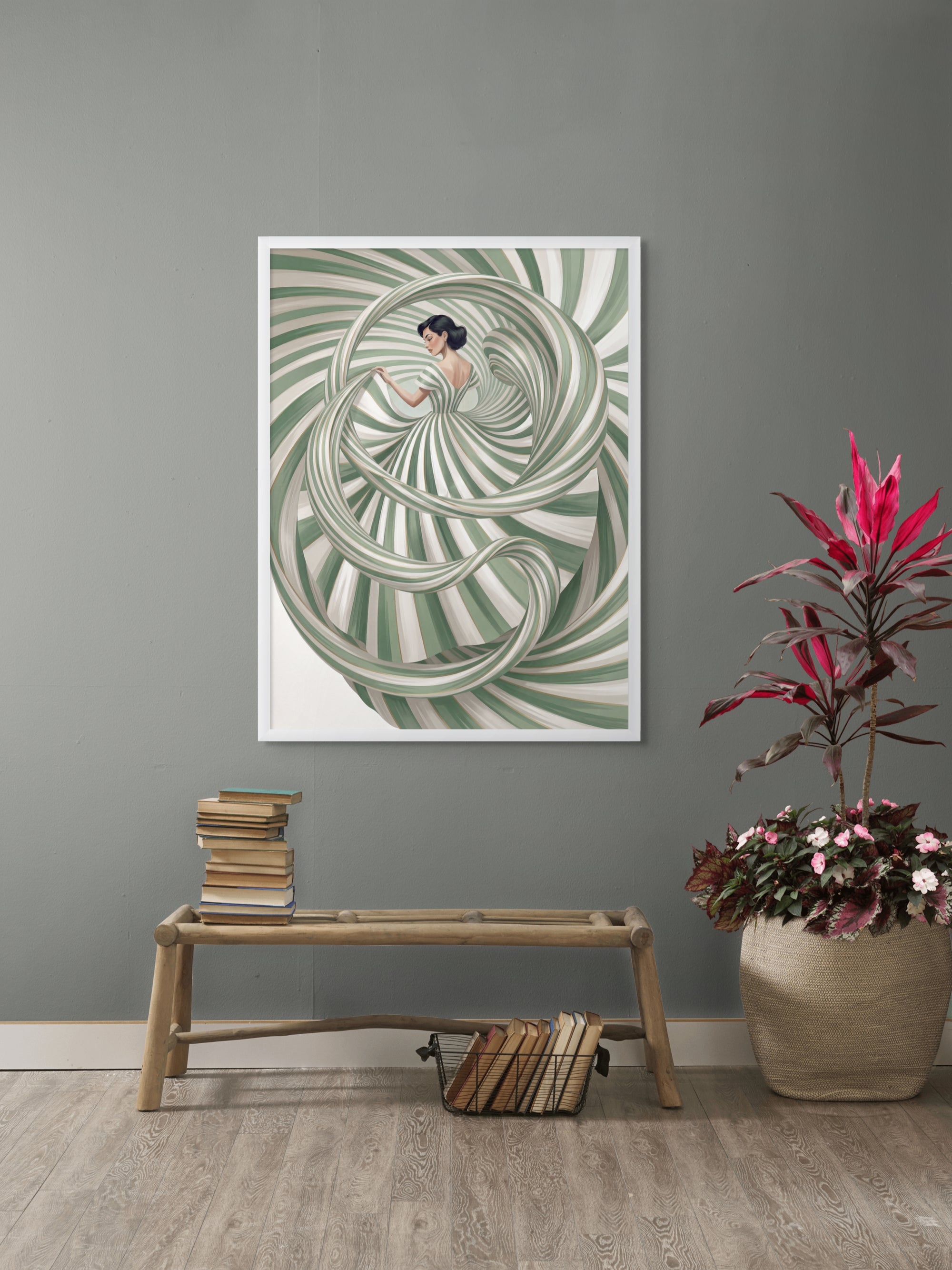Mint Spiral Serenade – Wandbild auf Leinwand, Aluminium oder Poster