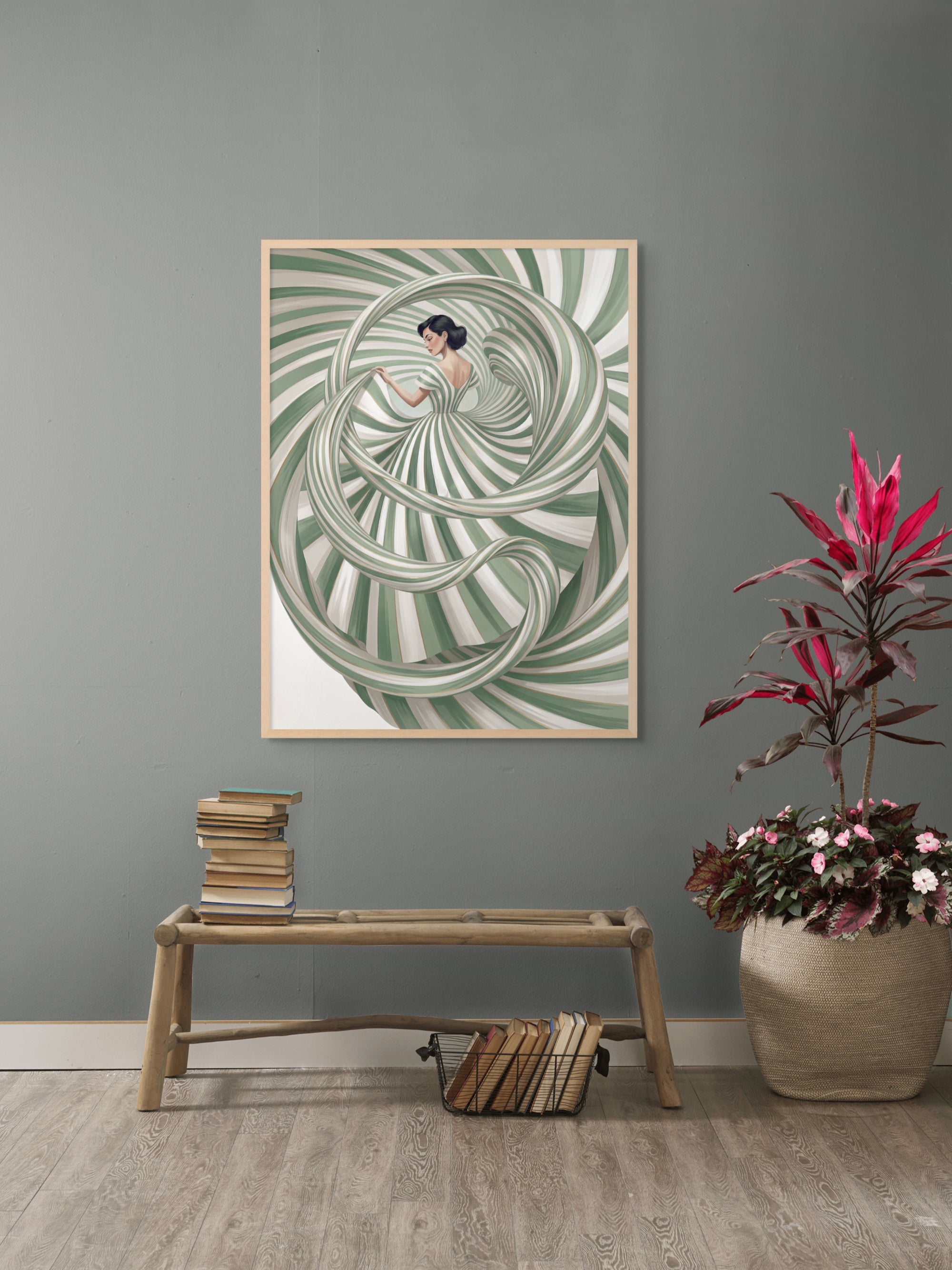 Mint Spiral Serenade – Wandbild auf Leinwand, Aluminium oder Poster