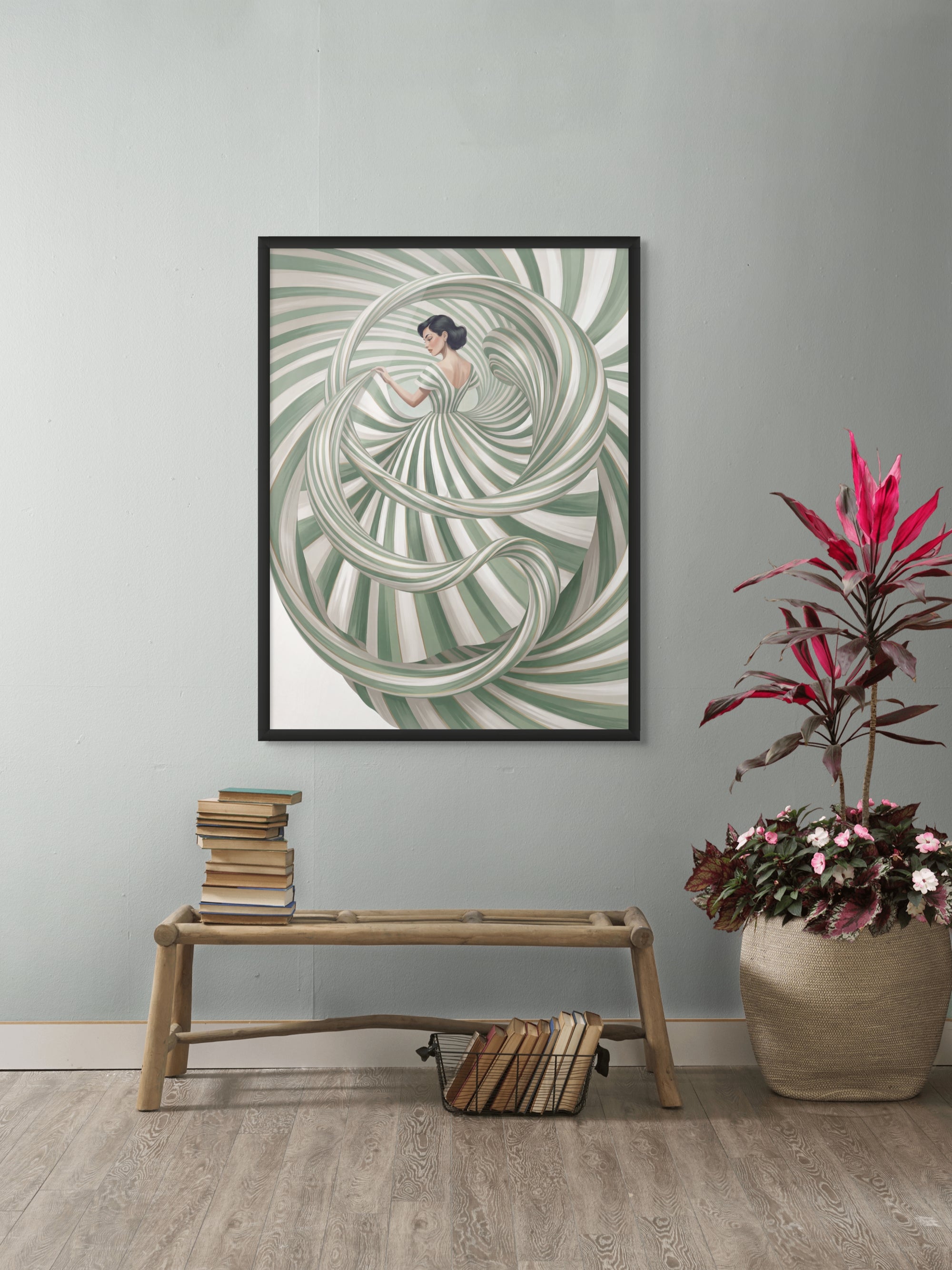 Mint Spiral Serenade – Wandbild auf Leinwand, Aluminium oder Poster
