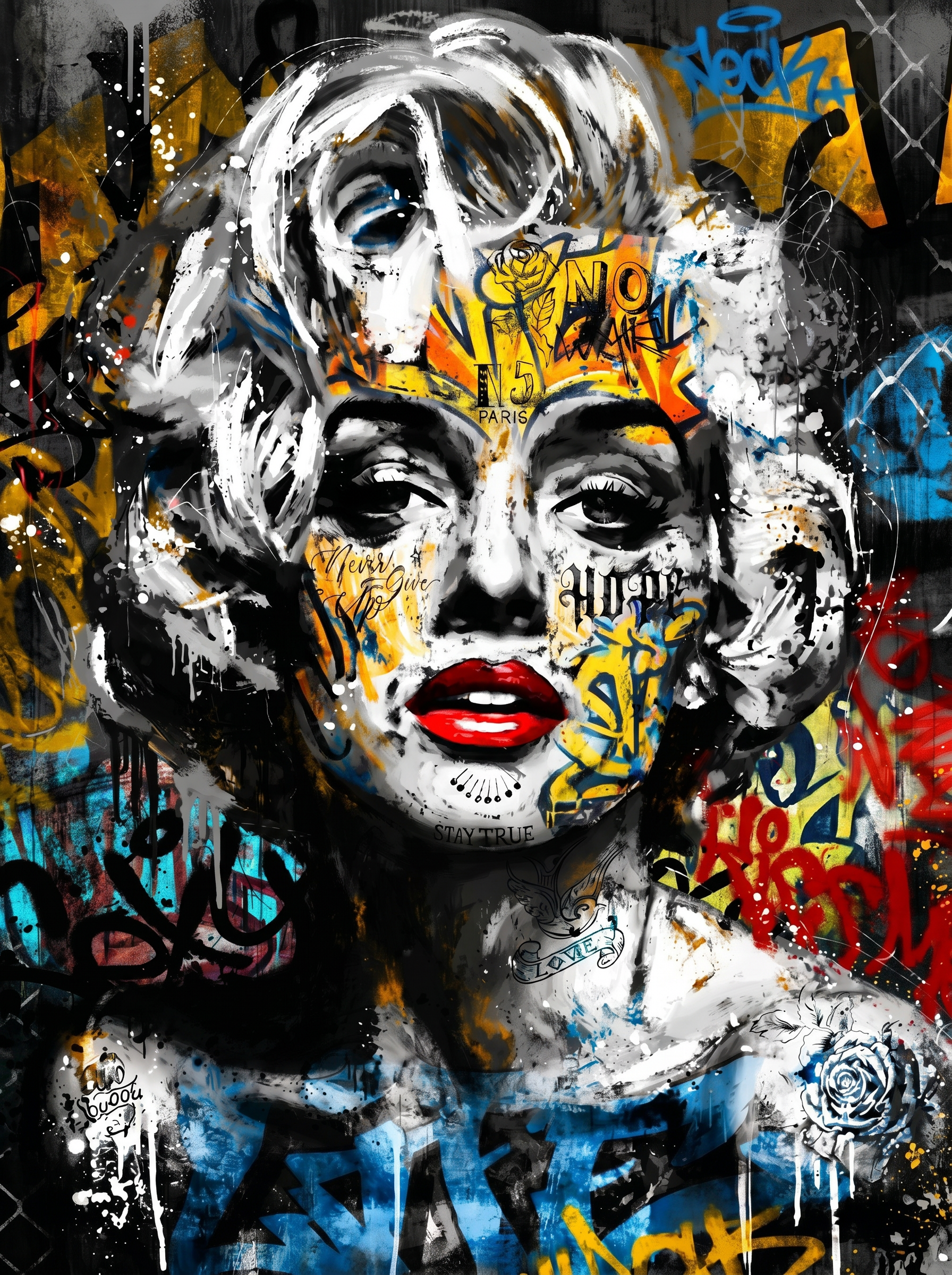 Neon Icon Unleashed wanddecoratie met popicoon in explosieve neonkleuren