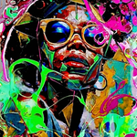 Neon Urban Muse Explosion wanddecoratie met stedelijke muze in spetterende neonkleuren