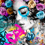 Neon Roos Abstract Wanddecoratie – Kleurrijke Moderne Canvas Print