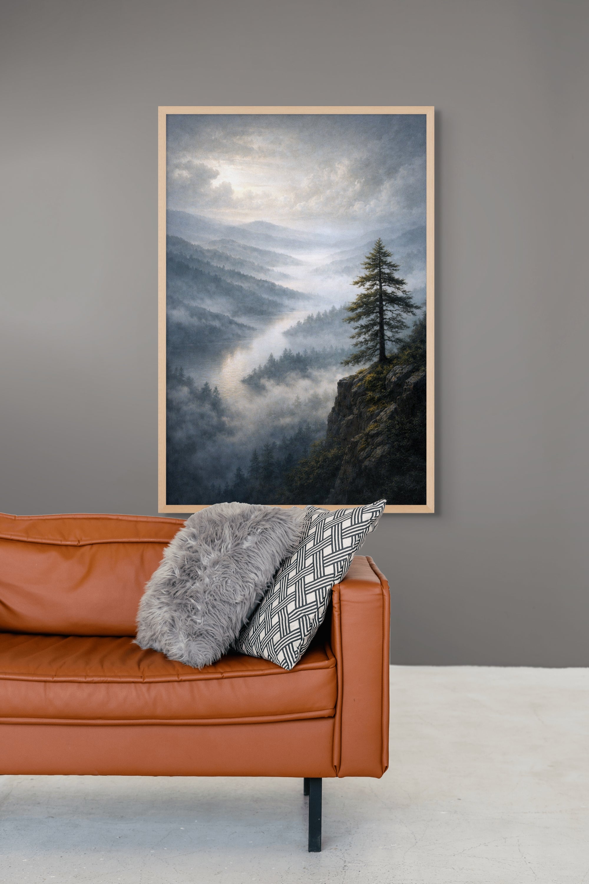 Nebelpfad durch das Tal – Wandbild auf Leinwand, Aluminium oder Poster