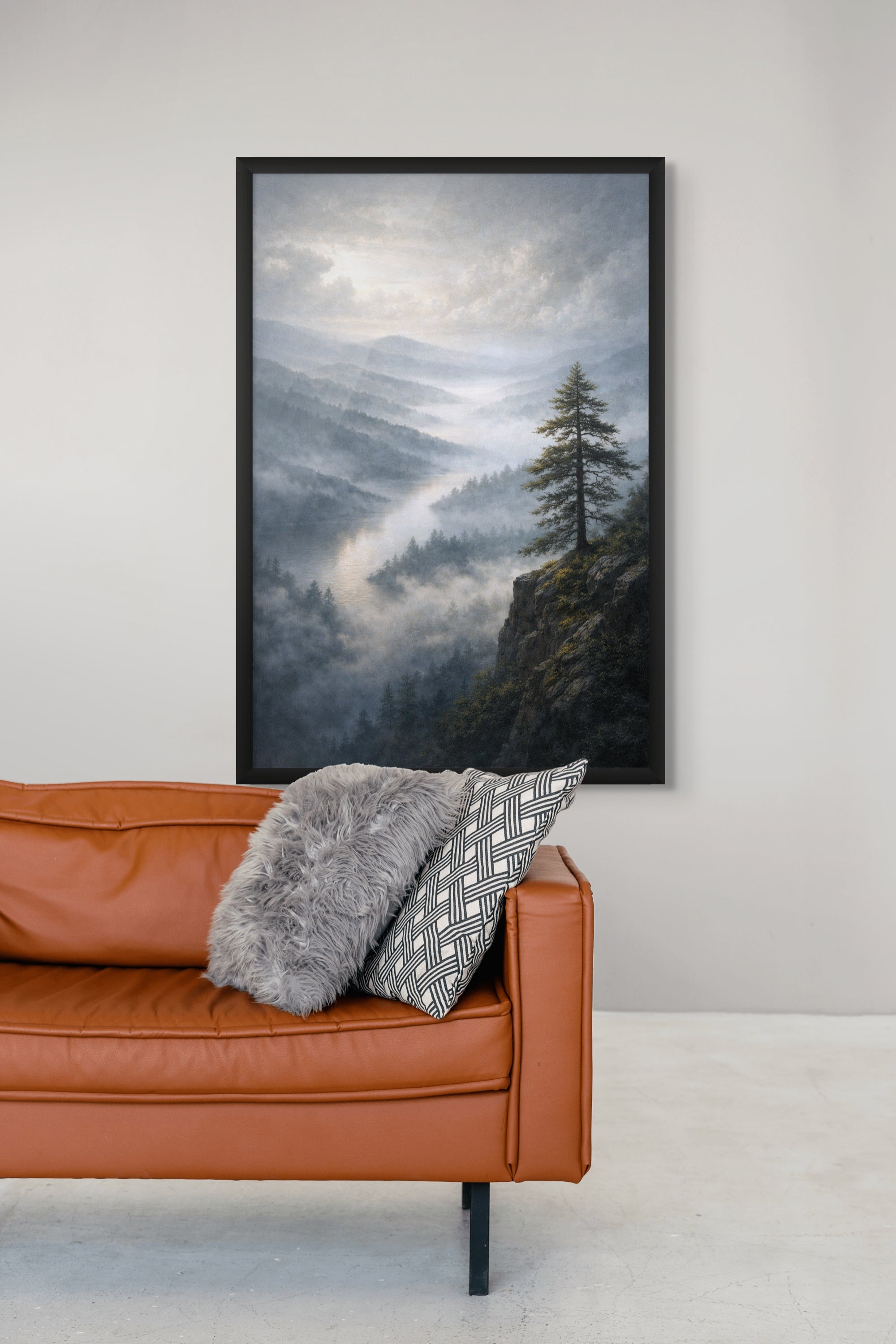 Nebelpfad durch das Tal – Wandbild auf Leinwand, Aluminium oder Poster
