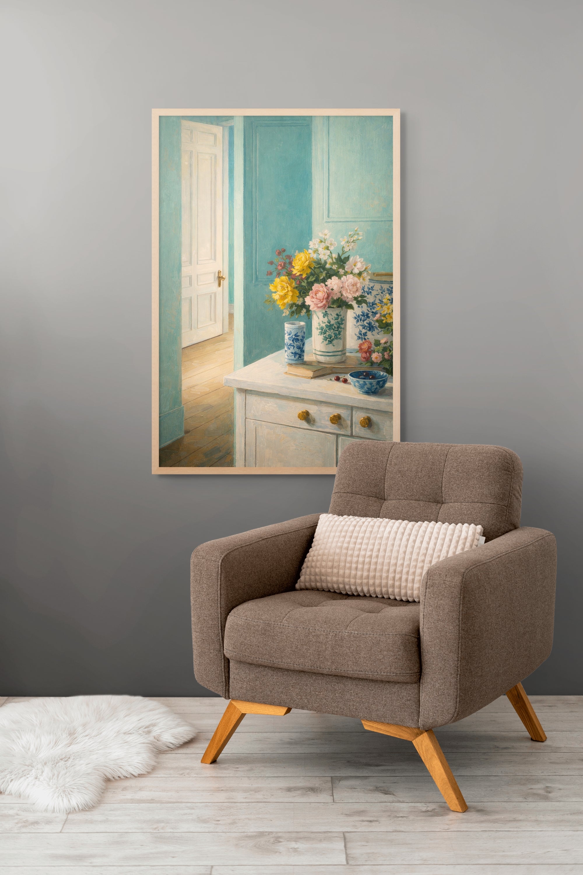 Morgenlicht und Blütenruhe – Wandbild auf Leinwand, Aluminium oder Poster