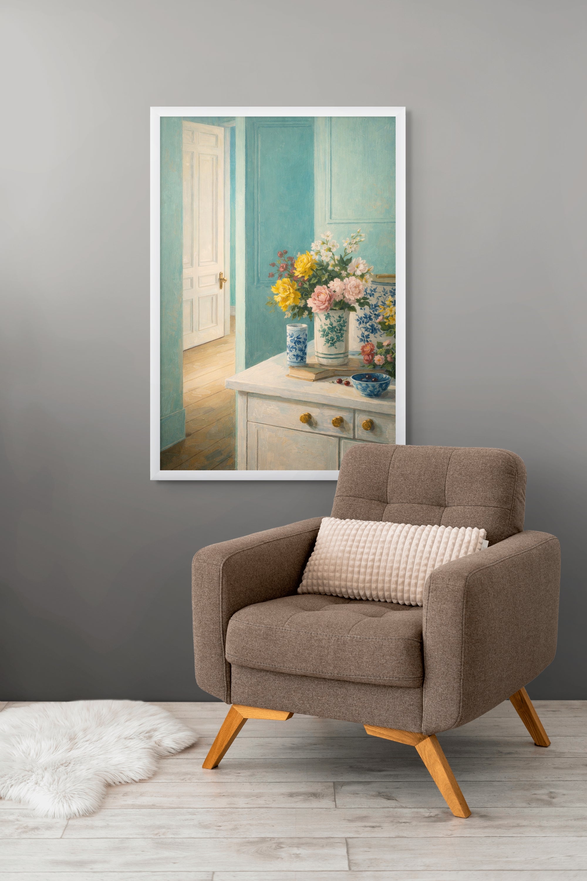 Morgenlicht und Blütenruhe – Wandbild auf Leinwand, Aluminium oder Poster