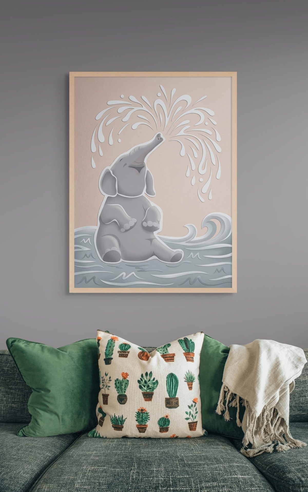 Olifant met Fonteintruc Schilderij