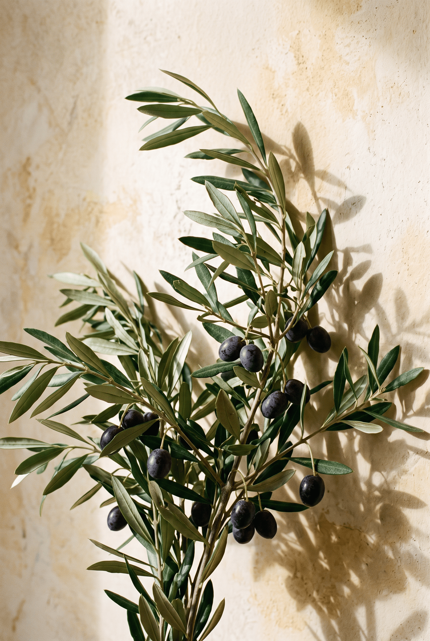 Olive Elegance – olijftak met rijpe olijven in warm licht