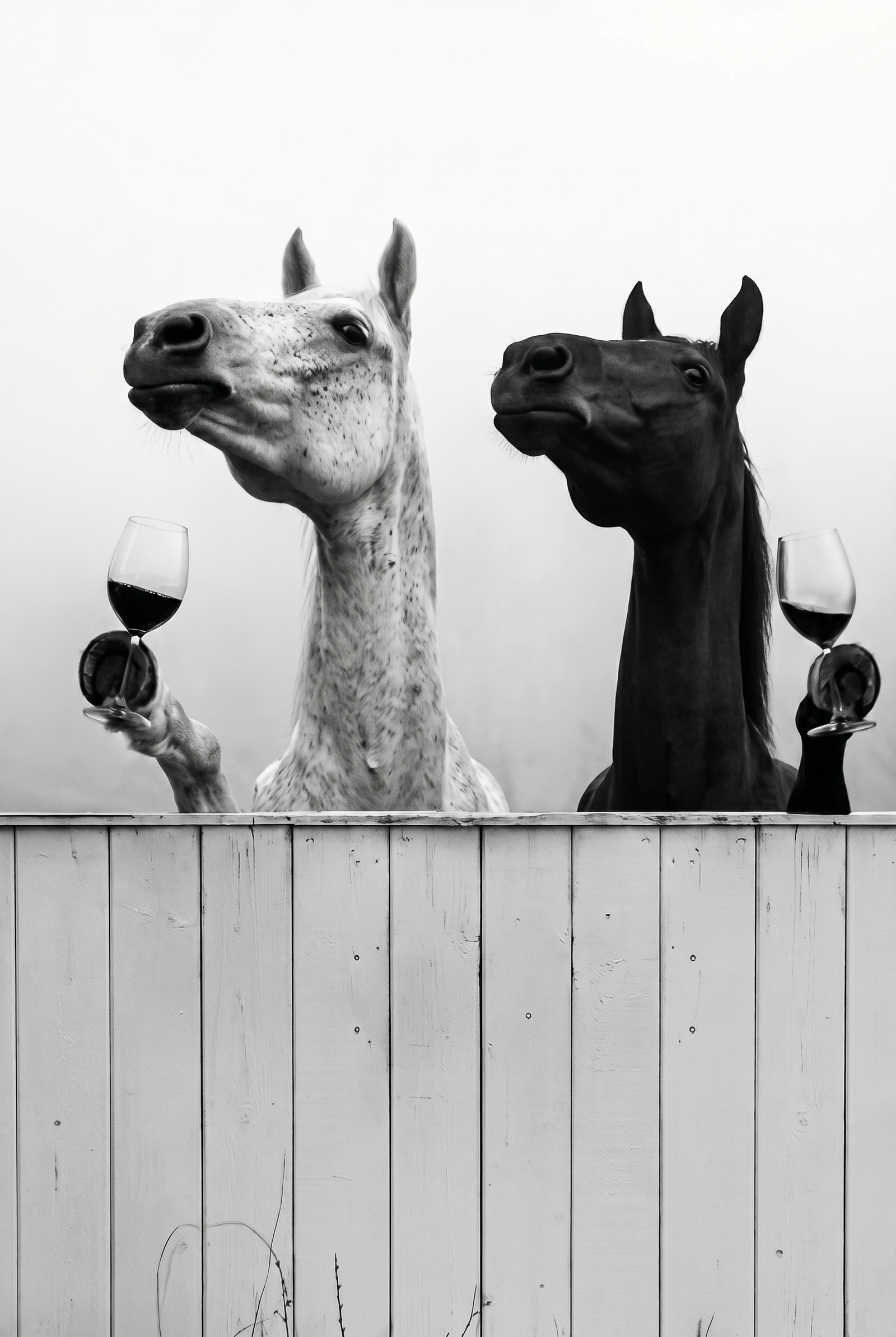 Paarden met Pinot Noir Wanddecoratie – Sfeervolle Dieren Canvas Print