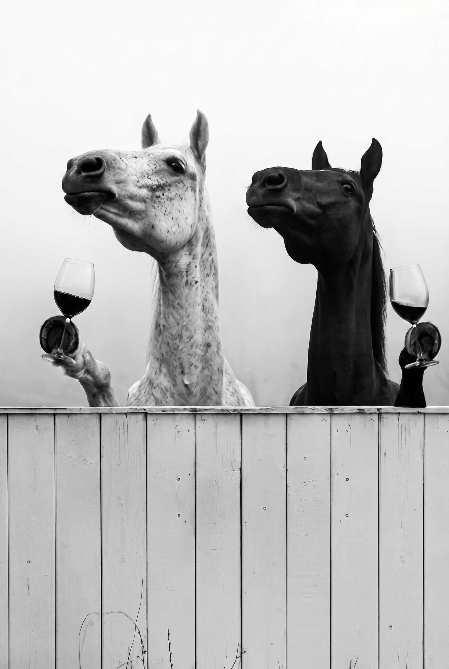 Paarden met Pinot Noir Wanddecoratie – Sfeervolle Dieren Canvas Print