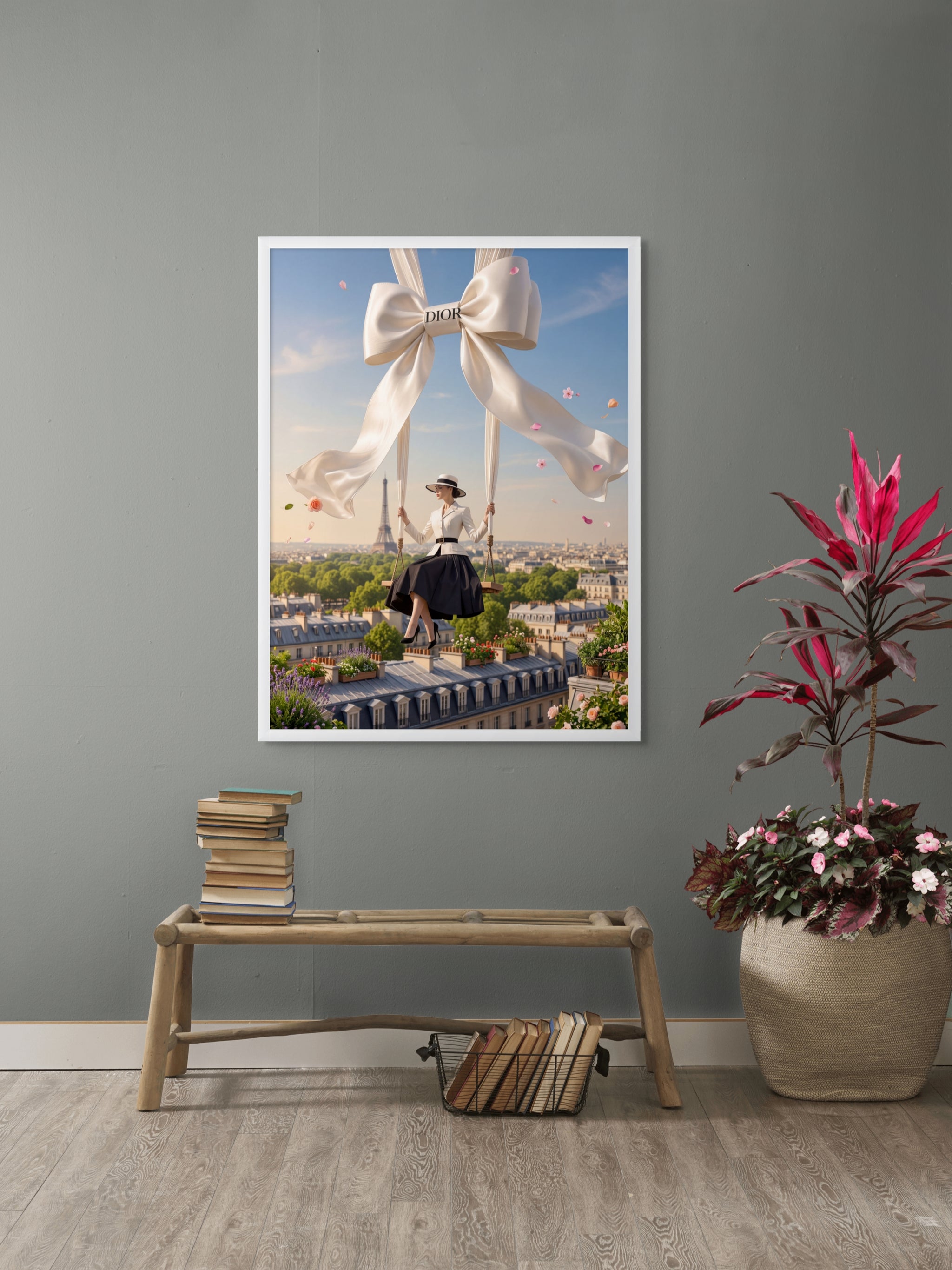 Parijse Droom aan Zijden Linten Wanddecoratie – Elegant Parijs Canvas Print