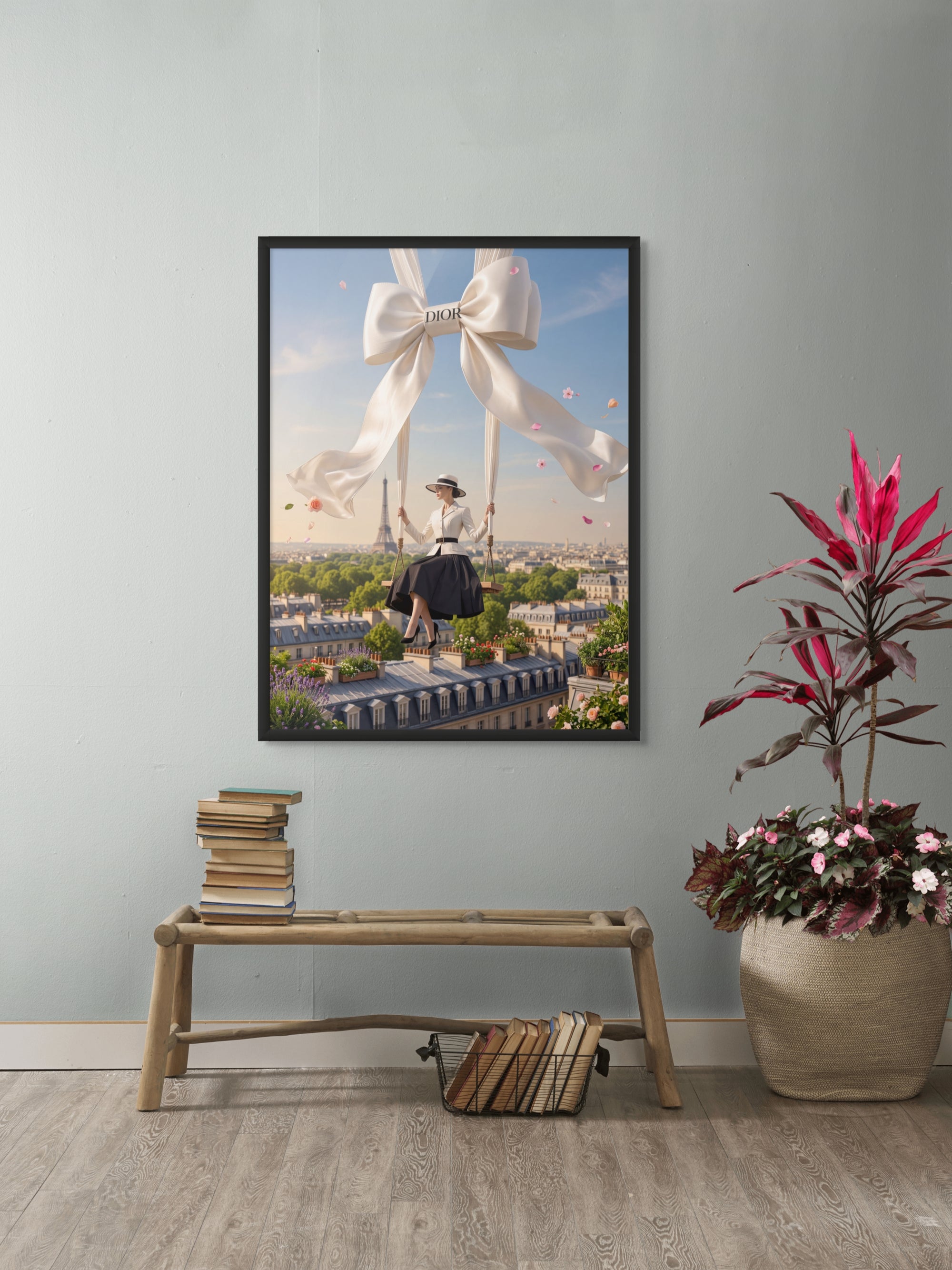 Parijse Droom aan Zijden Linten Wanddecoratie – Elegant Parijs Canvas Print
